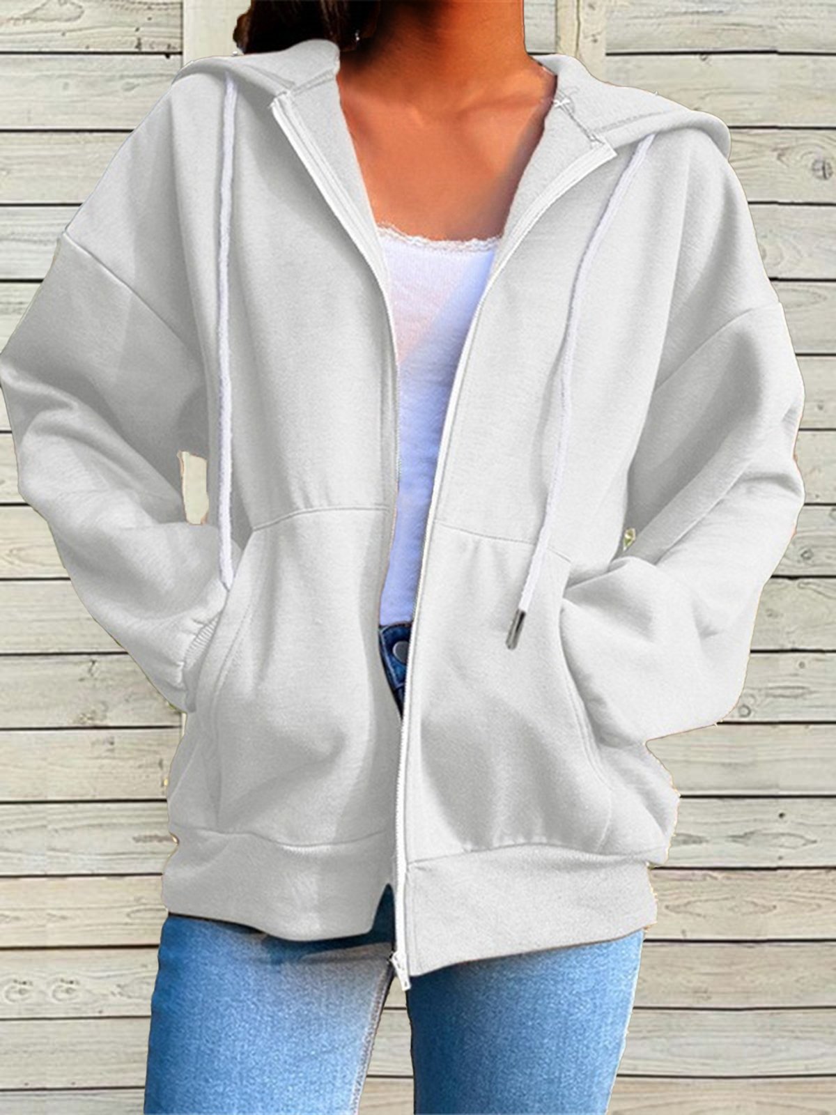 Casual Plain H-Line Loose Long Sleeve Hoodie With Pockets