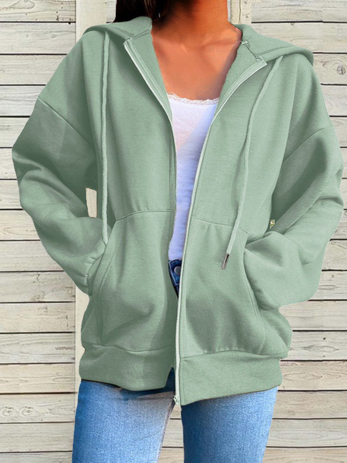 Casual Plain H-Line Loose Long Sleeve Hoodie With Pockets