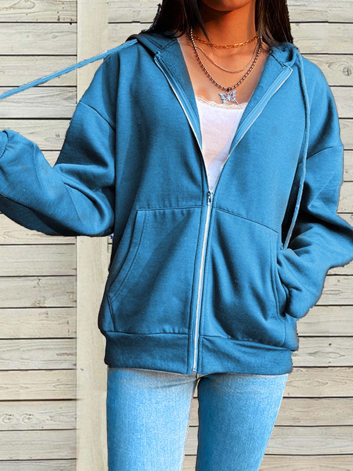 Casual Plain H-Line Loose Long Sleeve Hoodie With Pockets