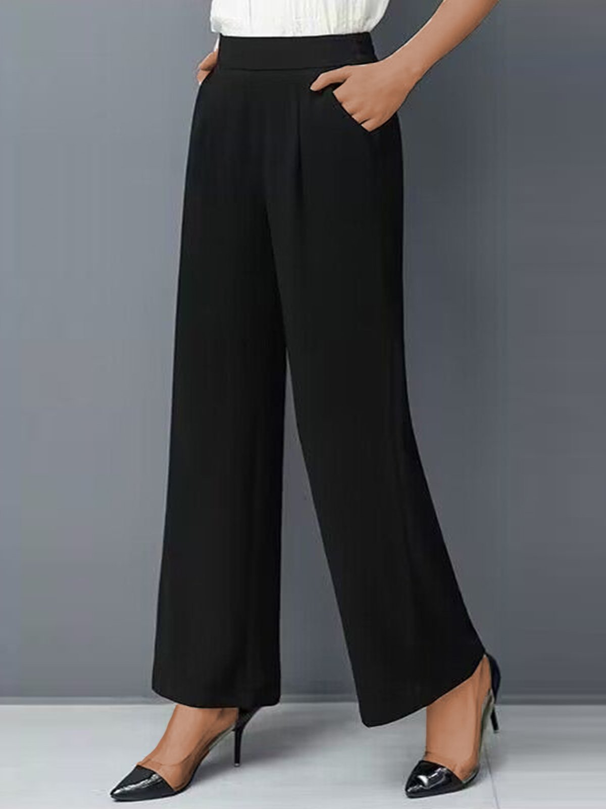 Plain Daily Basic Casual Loose Straight Ankle Pants With Pockets | zolucky