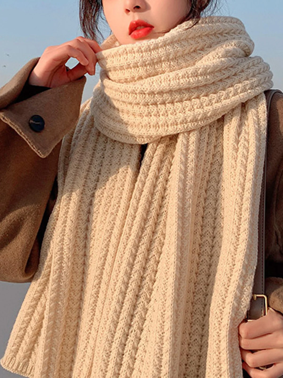 Women Minimalist Twist Knitted Warmth Plain Christmas Scarf