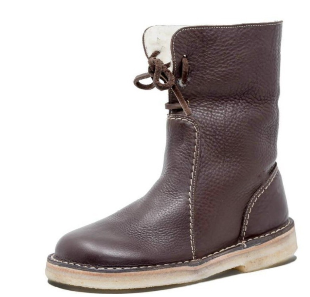 Plain Leather Autumn West Style Flat Heel Round Toe Western Snow Boots ...