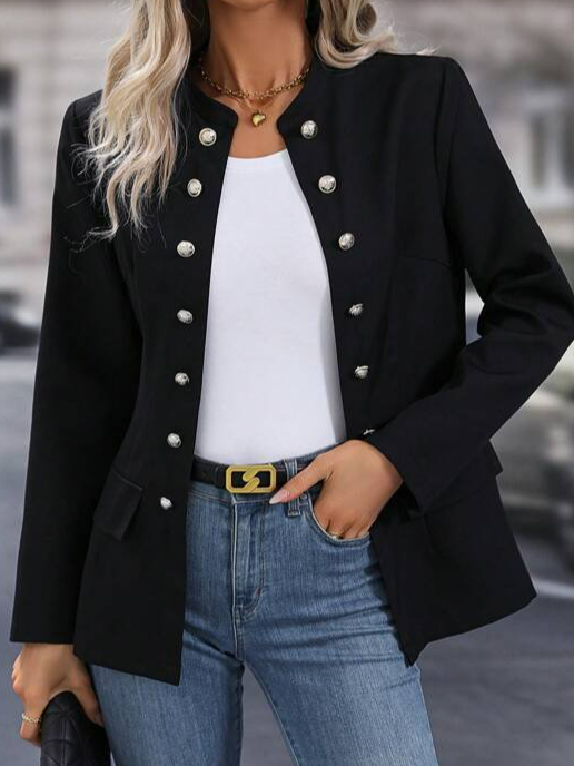 Daily Plain Casual Loose Buckle H-Line Jacket