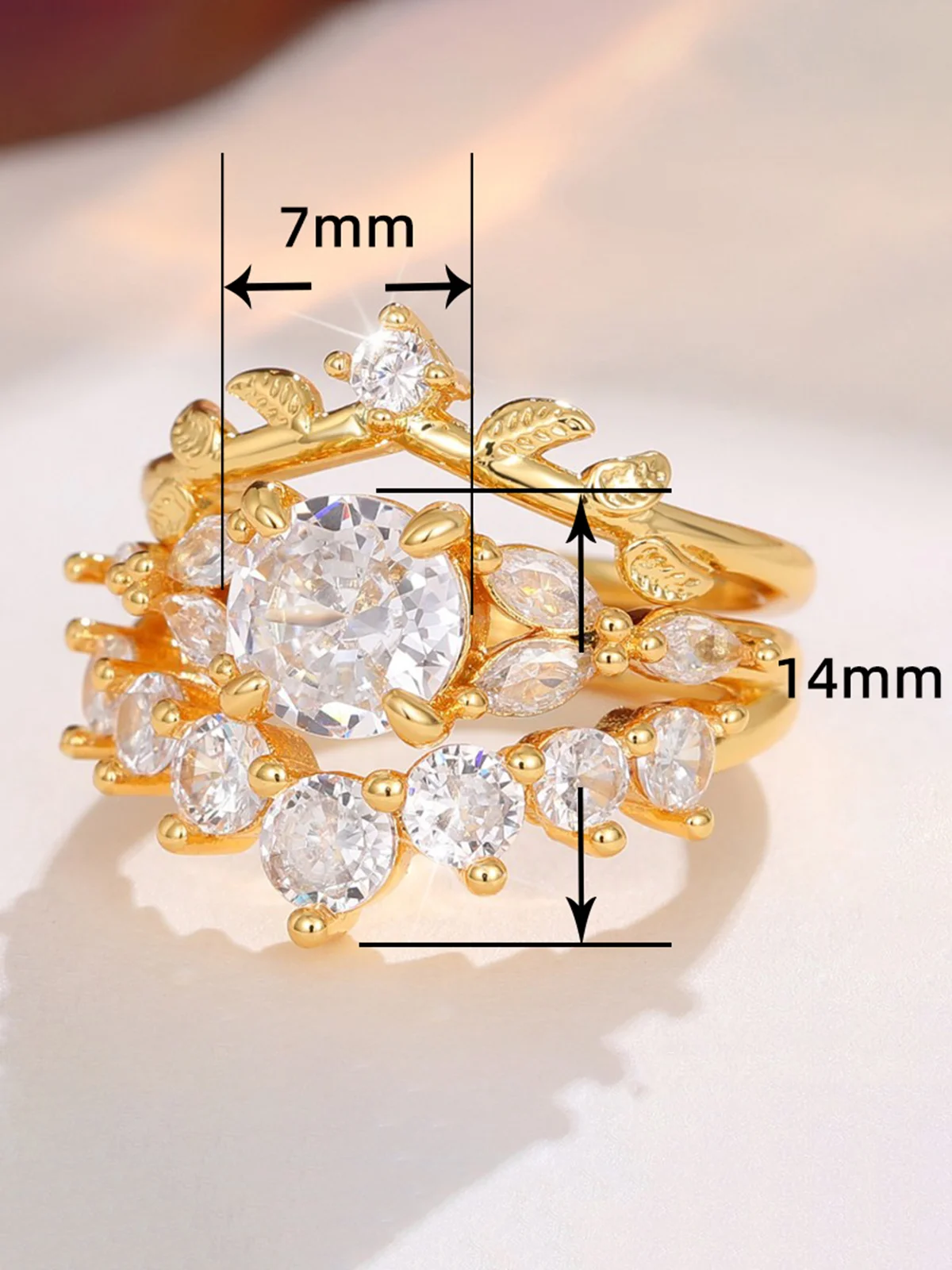 2pcs Rhinestone Decor Leaf Crown Shaped Matching Rings Set