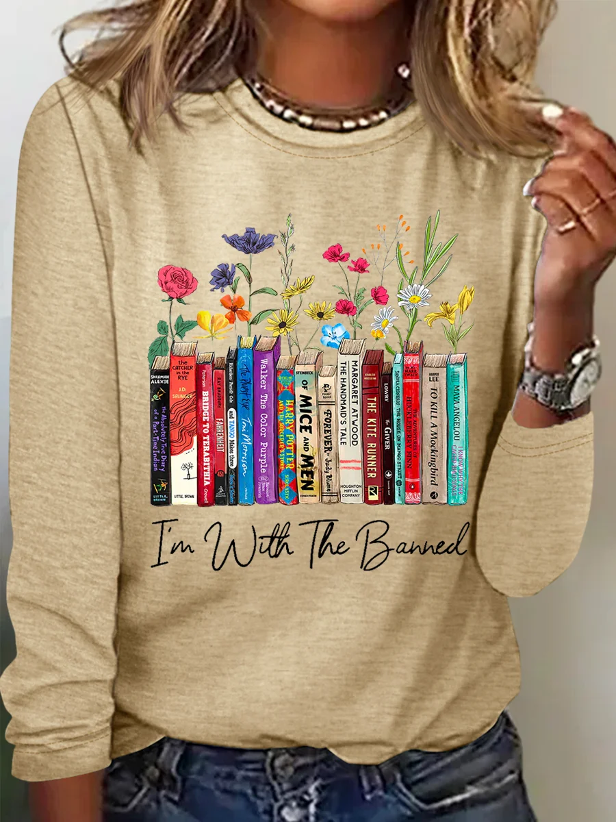 Women's I'm With The Banned Flowers Book Lover Gift Cotton-Blend Casual ...
