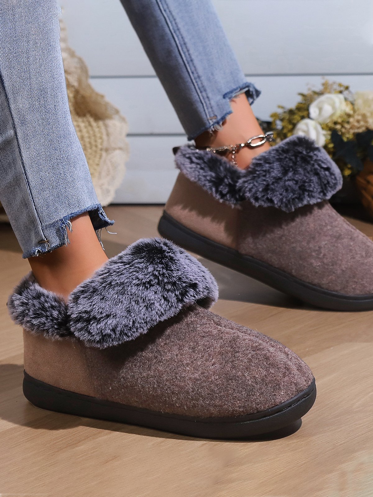 Ethnic Casual Autumn Faux Fur Fluffy Slippers