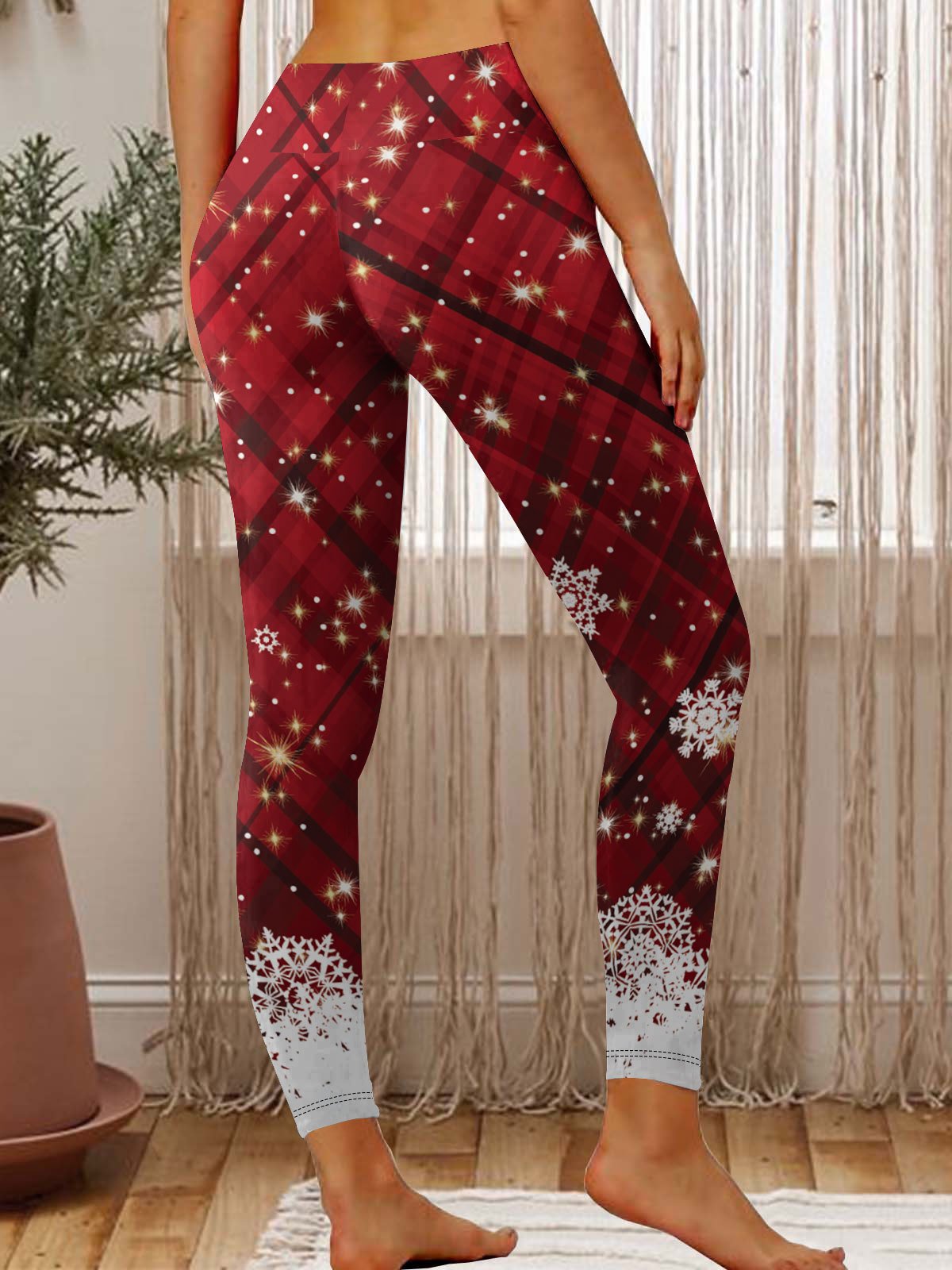 Casual Regular Fit Snowflake Plaid Legging