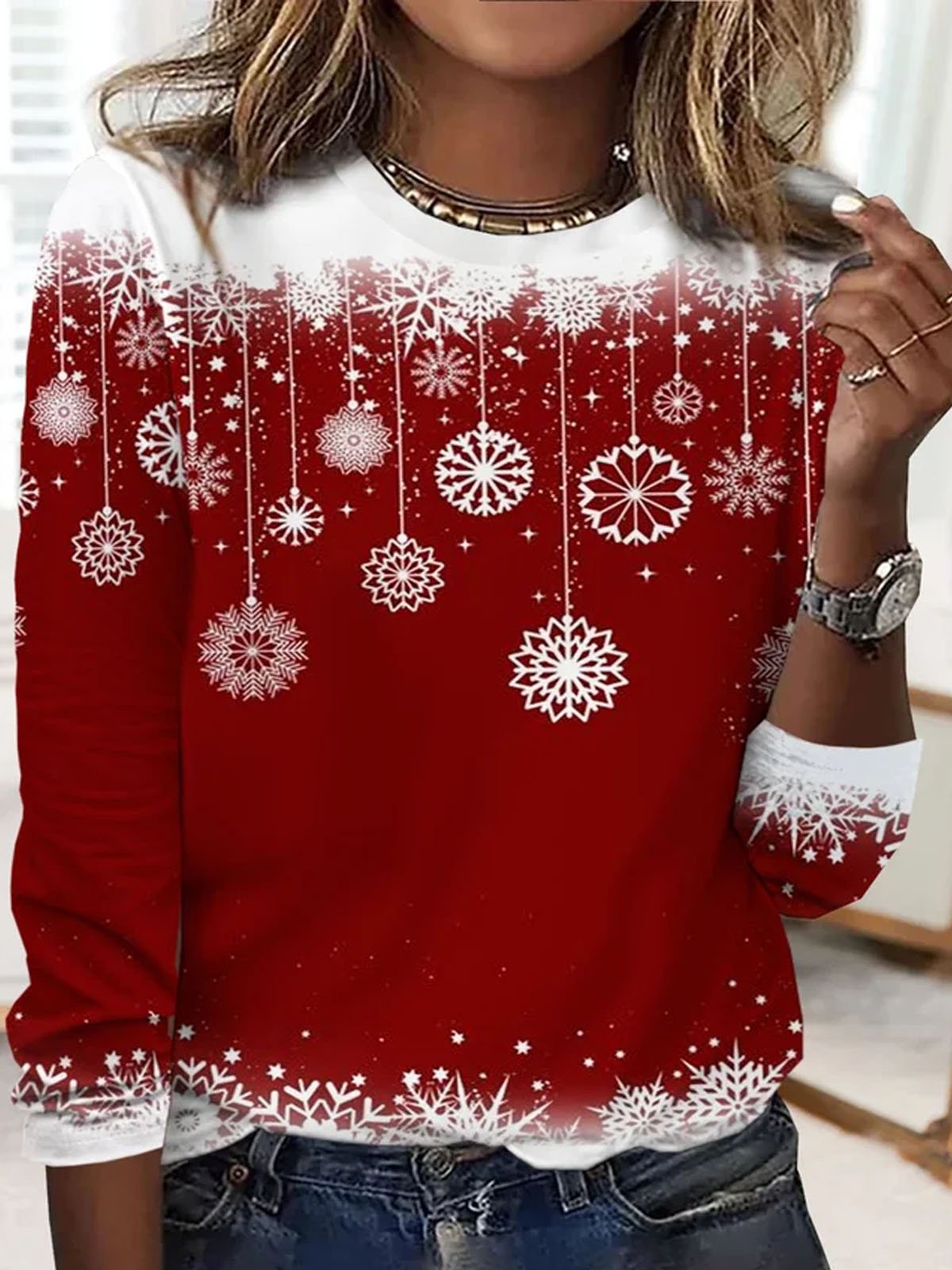 Plus Size Jersey Christmas Casual T-Shirt
