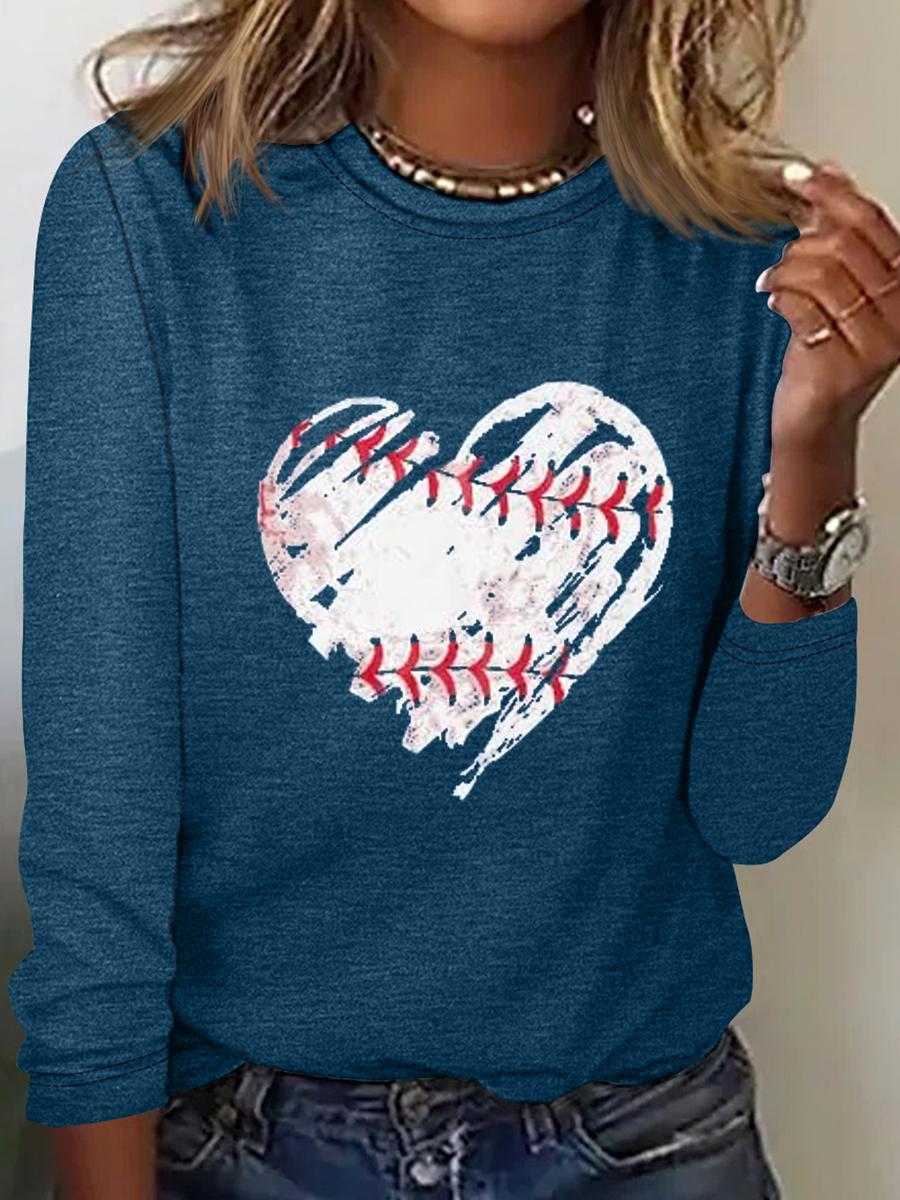 Baseball Shirts Women Game Day Shirt Baseball Heart Graphic Regular Fit Casual Long Sleeve Shirt
