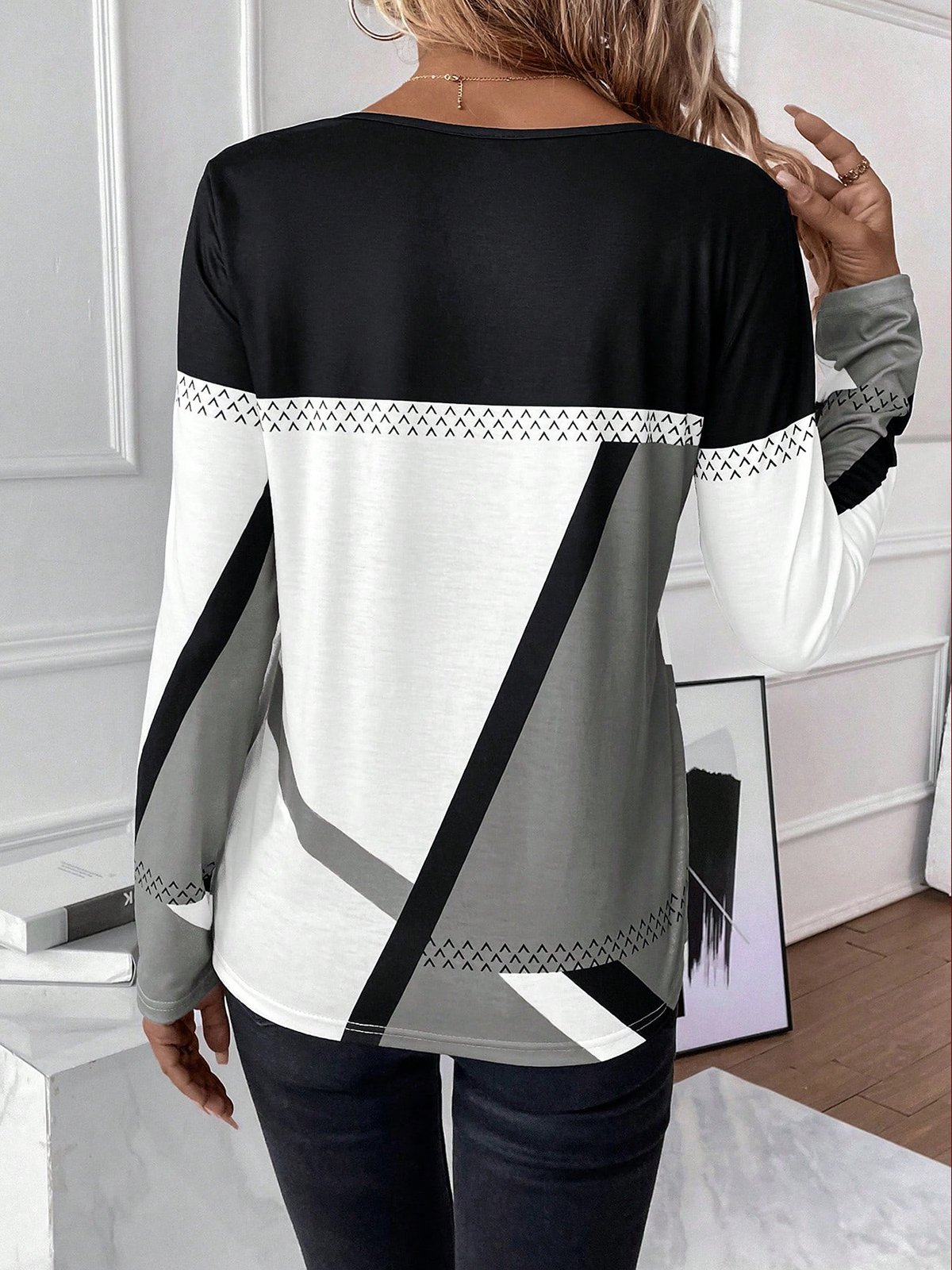 Loose Casual Color Block Crew Neck T-Shirt