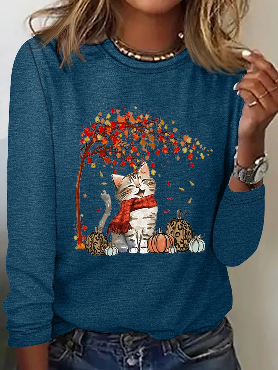 Autumn Cat Cotton-Blend Casual Shirt