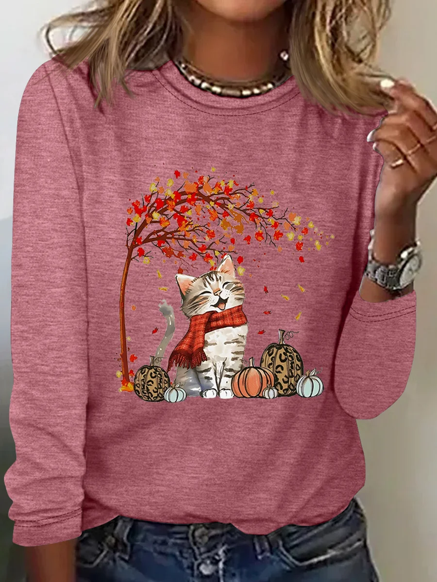 Autumn Cat Cotton-Blend Casual Shirt