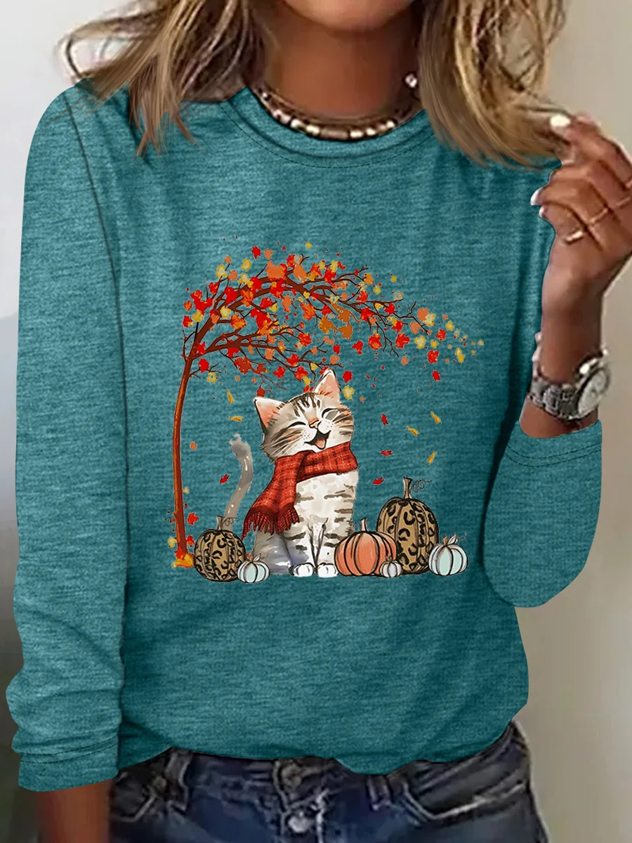 Autumn Cat Cotton-Blend Casual Shirt