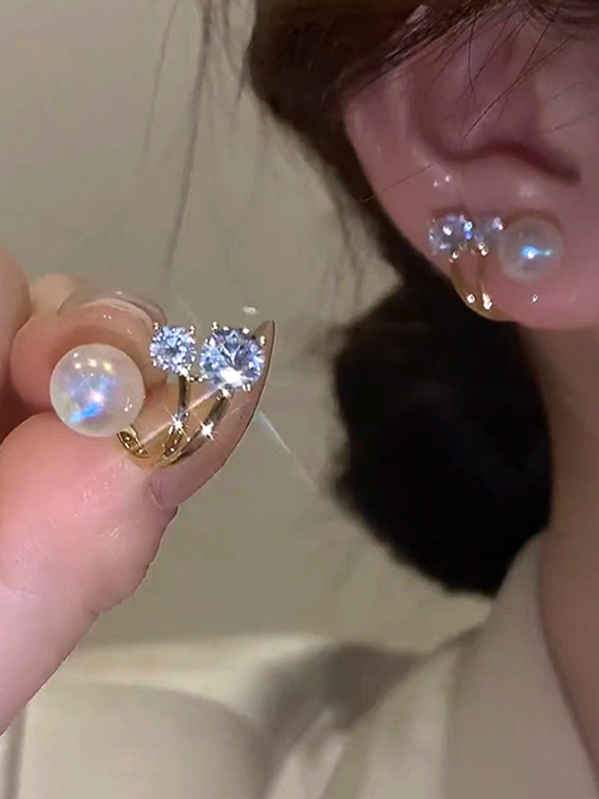 Elegant Sparkling Rhinestone Imitation Pearl Party Stud Earrings