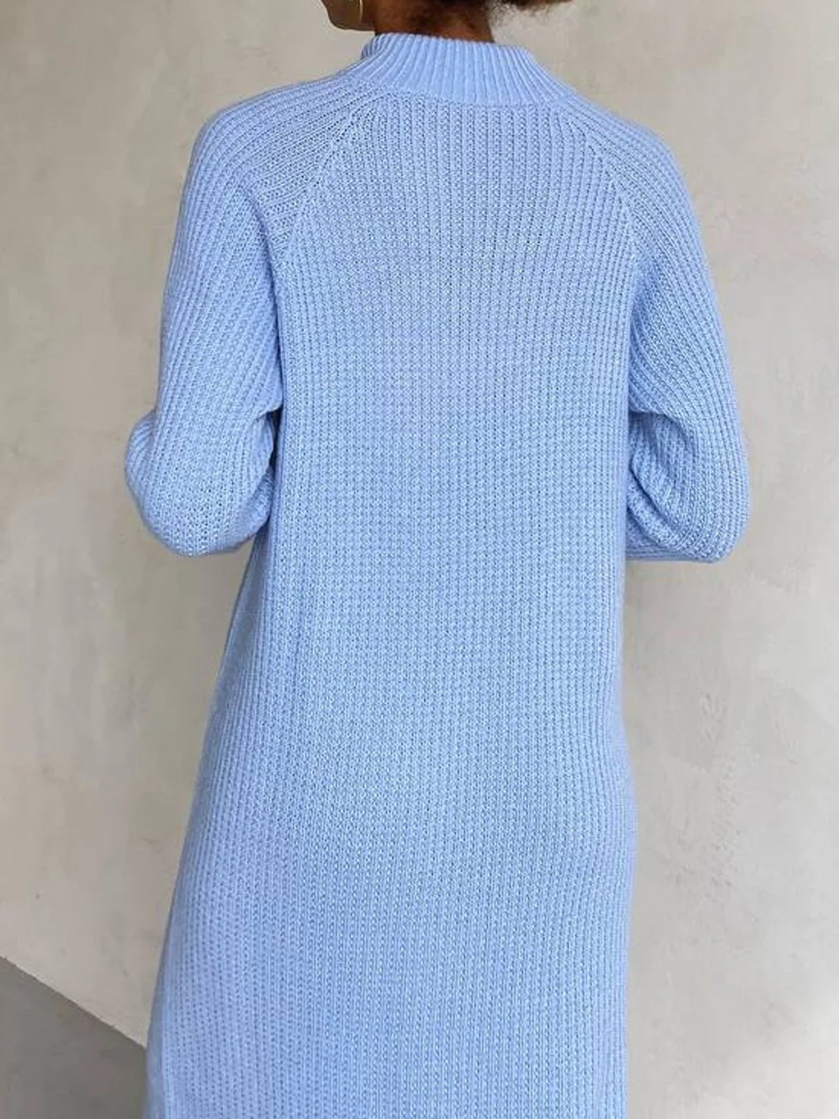 High Neck Raglan Sleeves Knitted Midi Dress With Side Splits