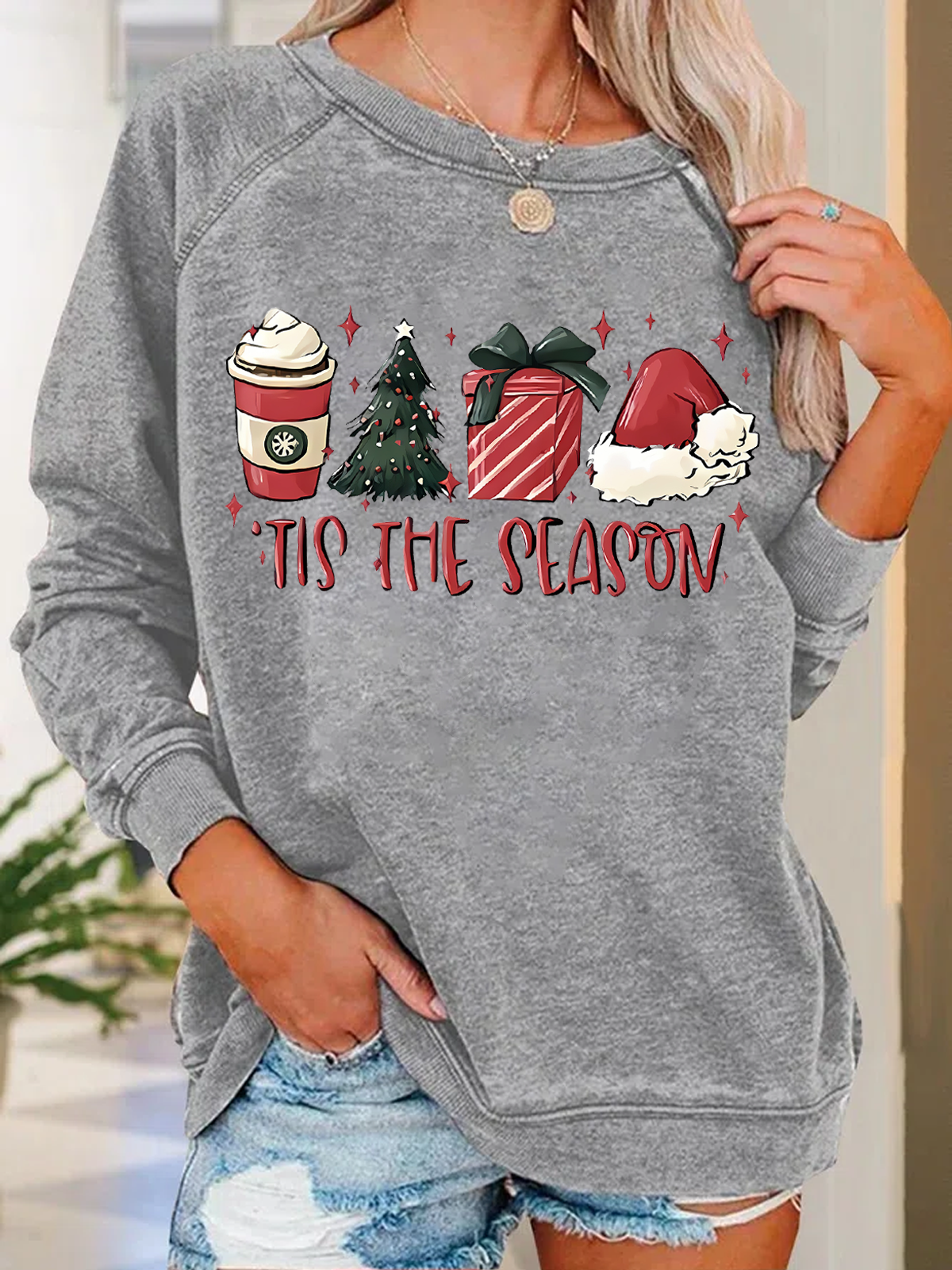 Women's Christmas 'Tis The Season' Print Casual Sweatshirt