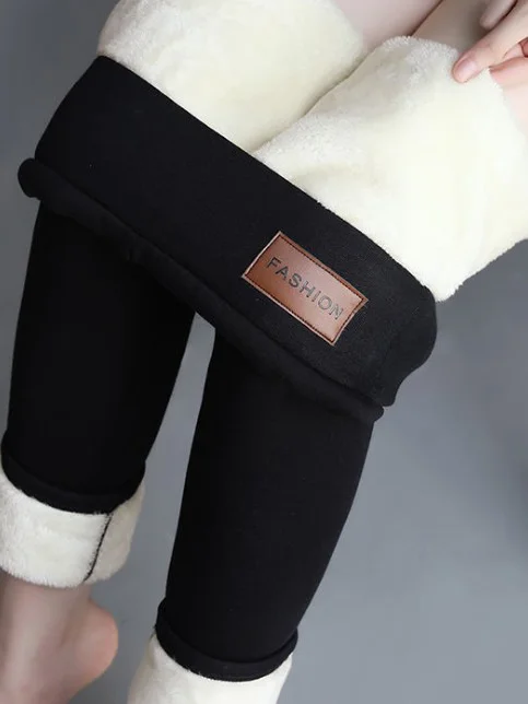 Plain Knitted Casual Fleece Legging