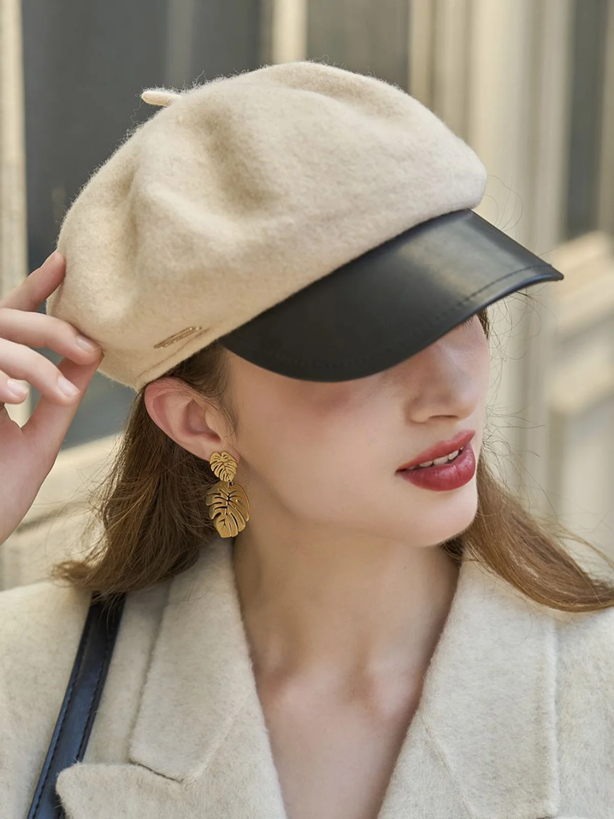 Elegant Color Block Wool-Blend Beret