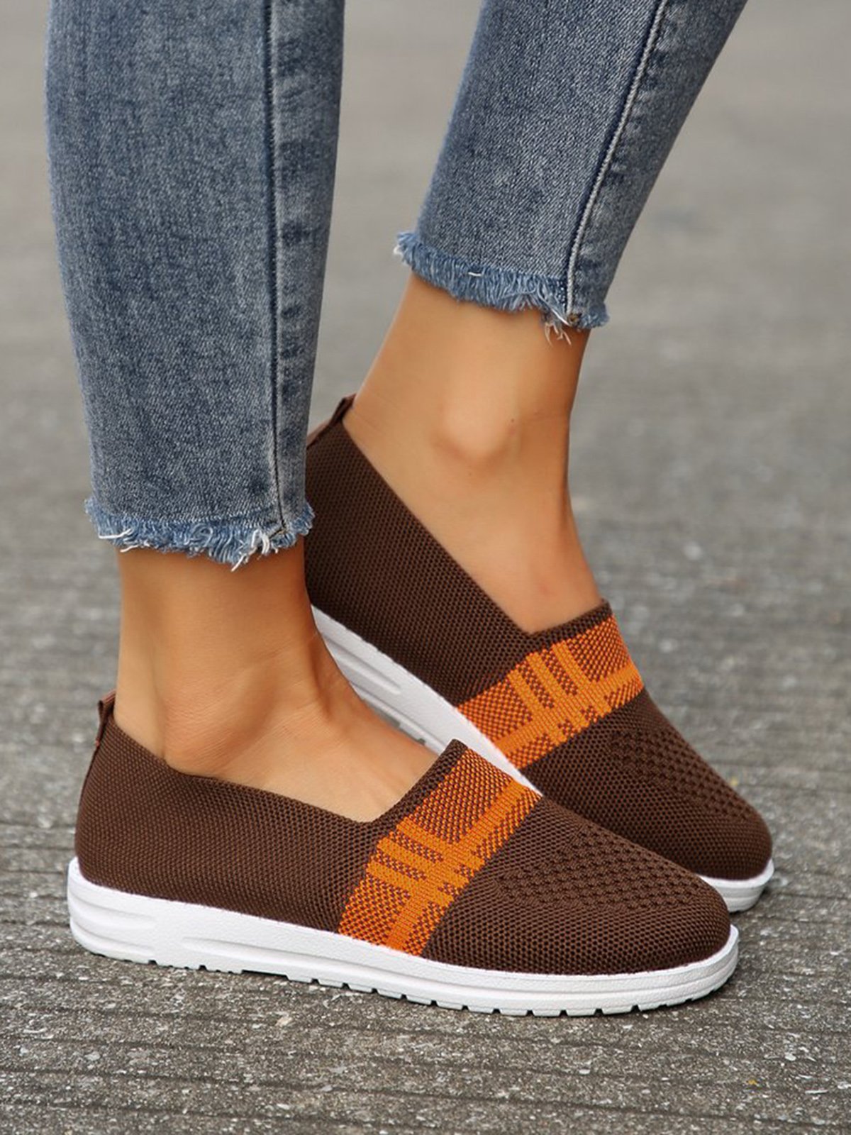 Casual Color Block Mesh Fabric Slip On Shoes