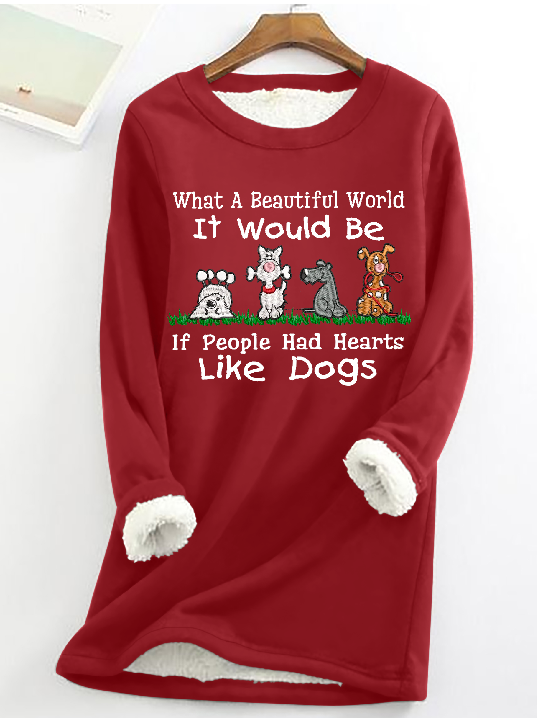 Women's Love Dogs Cotton-Blend Winter Fleece Casual Crew Neck H-Line Long Sleeve Sweatshirt