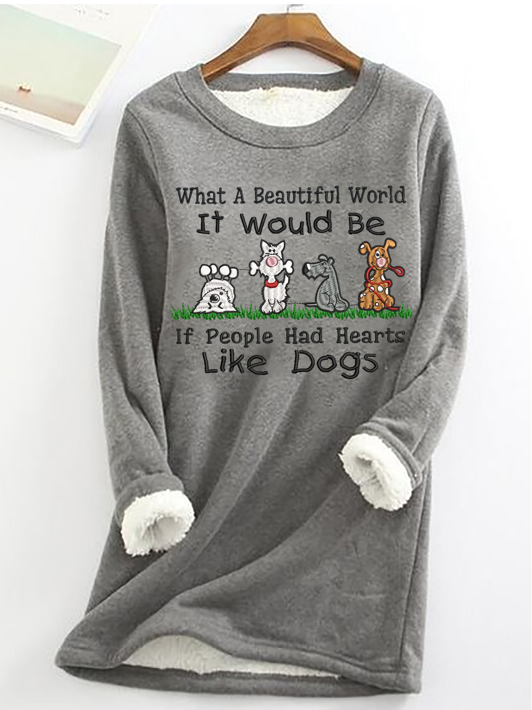 Women's Love Dogs Cotton-Blend Winter Fleece Casual Crew Neck H-Line Long Sleeve Sweatshirt
