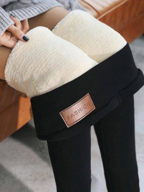 Fleece Knitted Winter Warmth Daily High-Elastic Plain Casual Tight Long Leggings