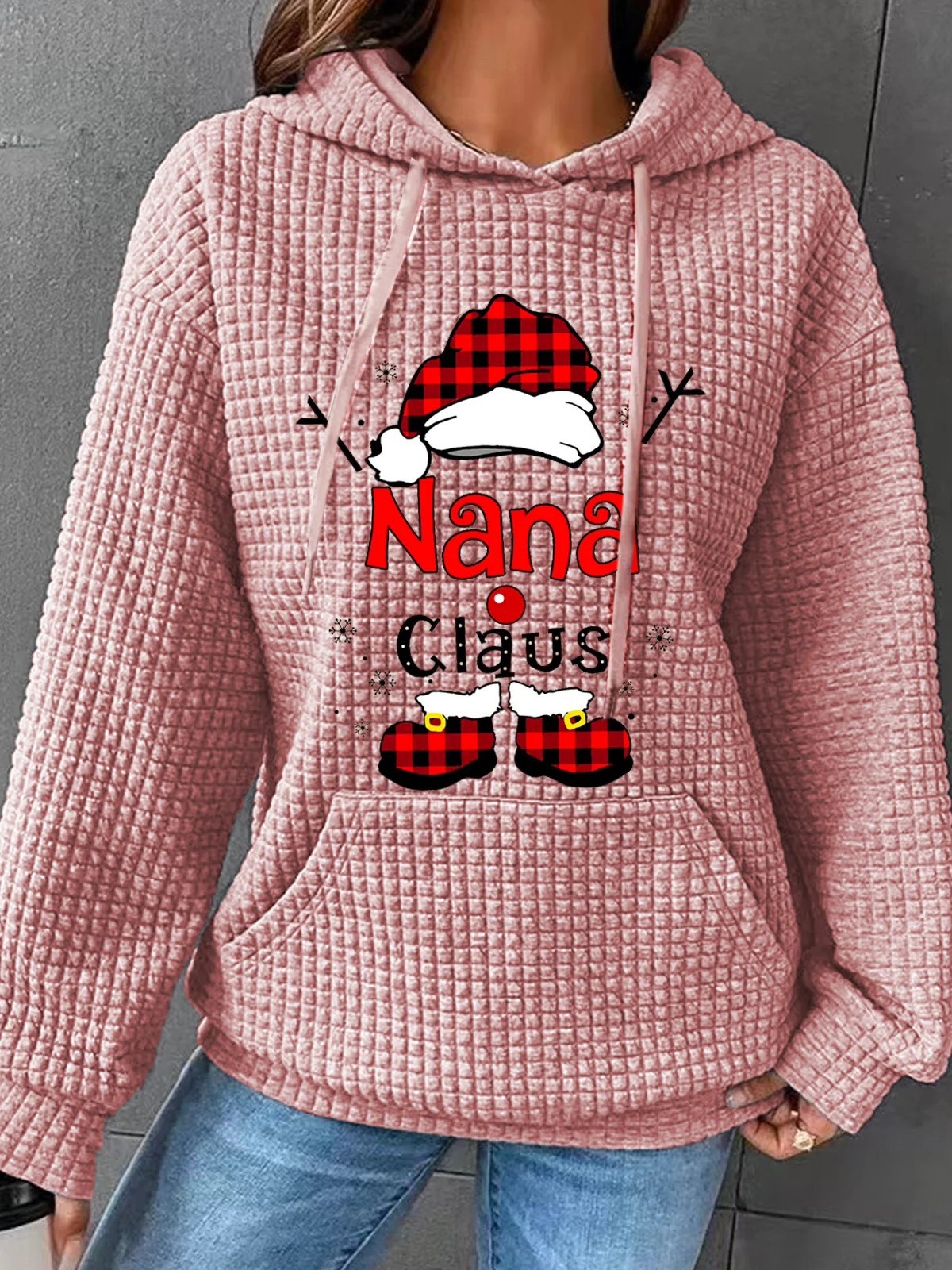 Christmas Grandma Claus Snowflake Casual Santa Claus Heavyweight H-Line Loose Hoodie
