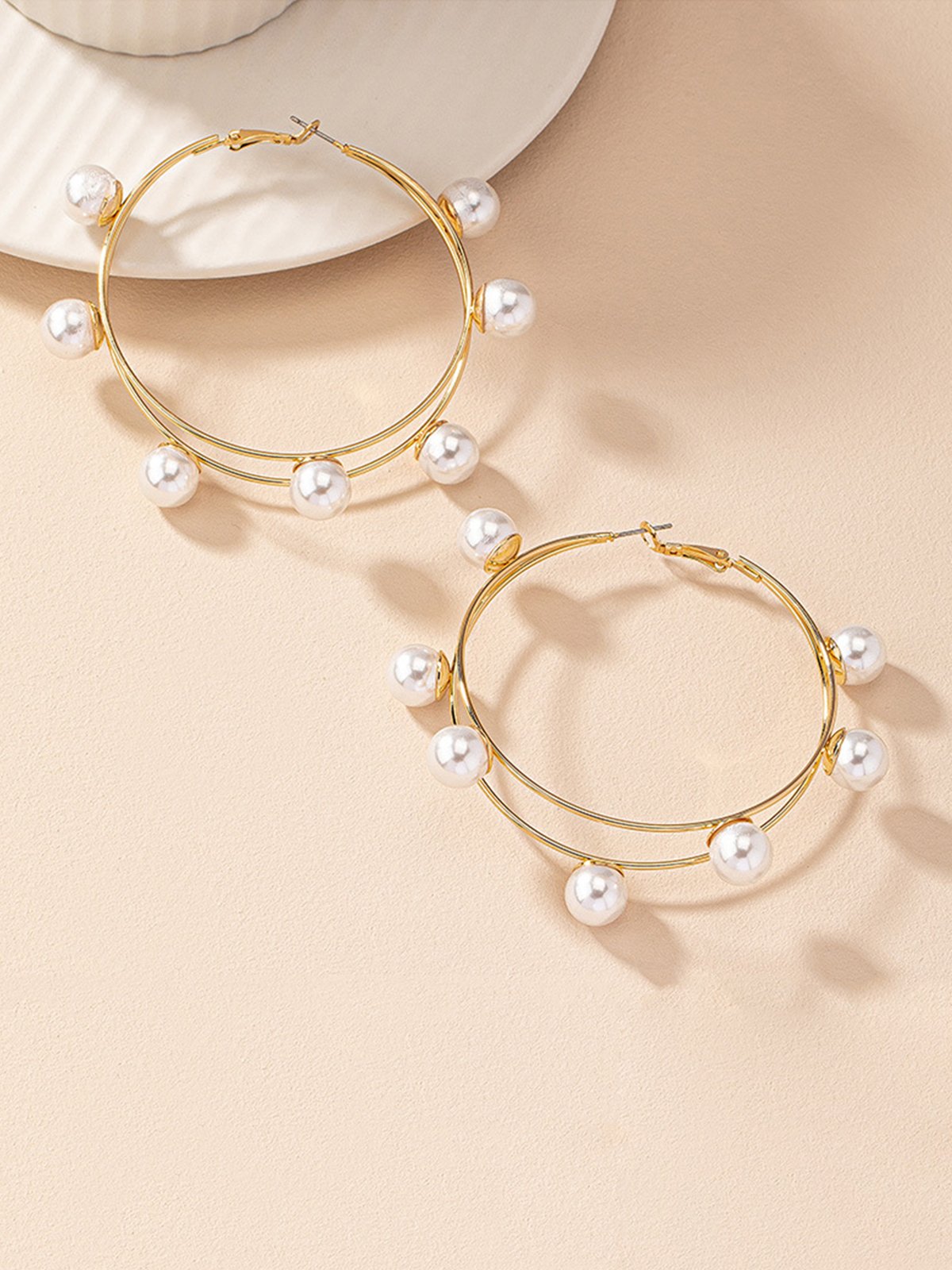 Elegant Double Layer Imitation Pearl Hoop Earrings