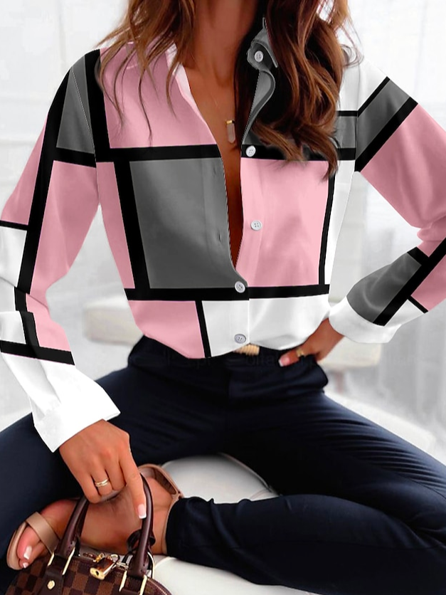 Casual Loose Color Block Blouse