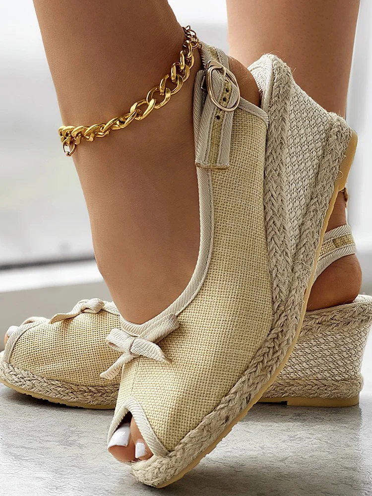 Fabric Summer Plain Wedge Heel Wedge Sandal