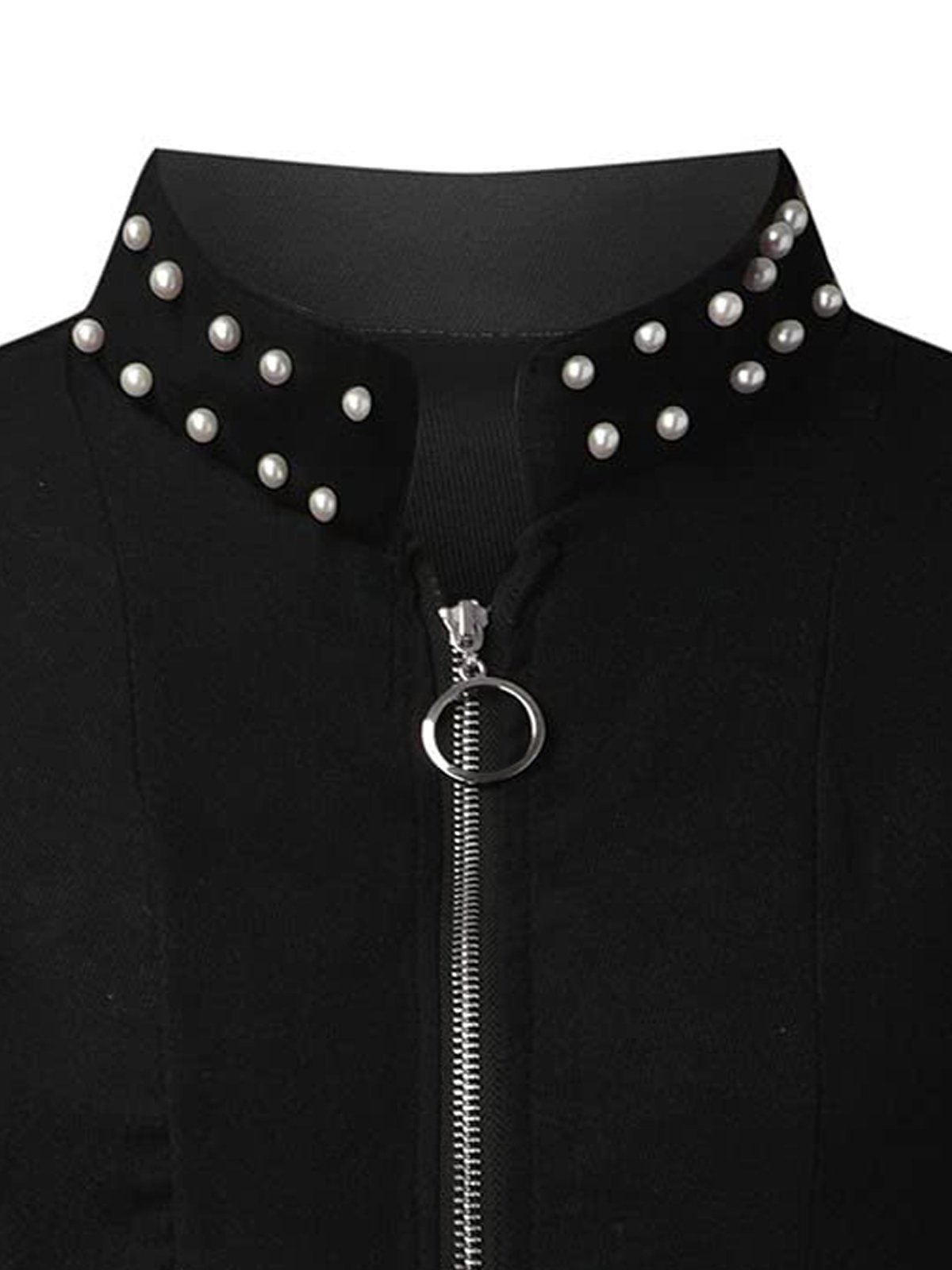 Casual Stand Collar Plain Beaded Jacket