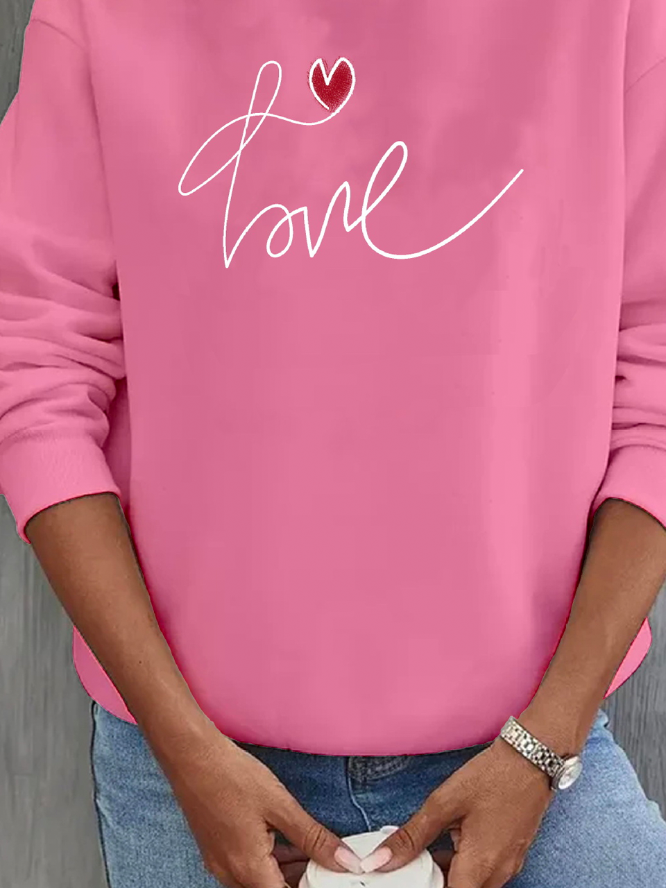 Daily Casual Love Letters Valentine's Day Crew Neck H-Line Long Sleeve Sweatshirt