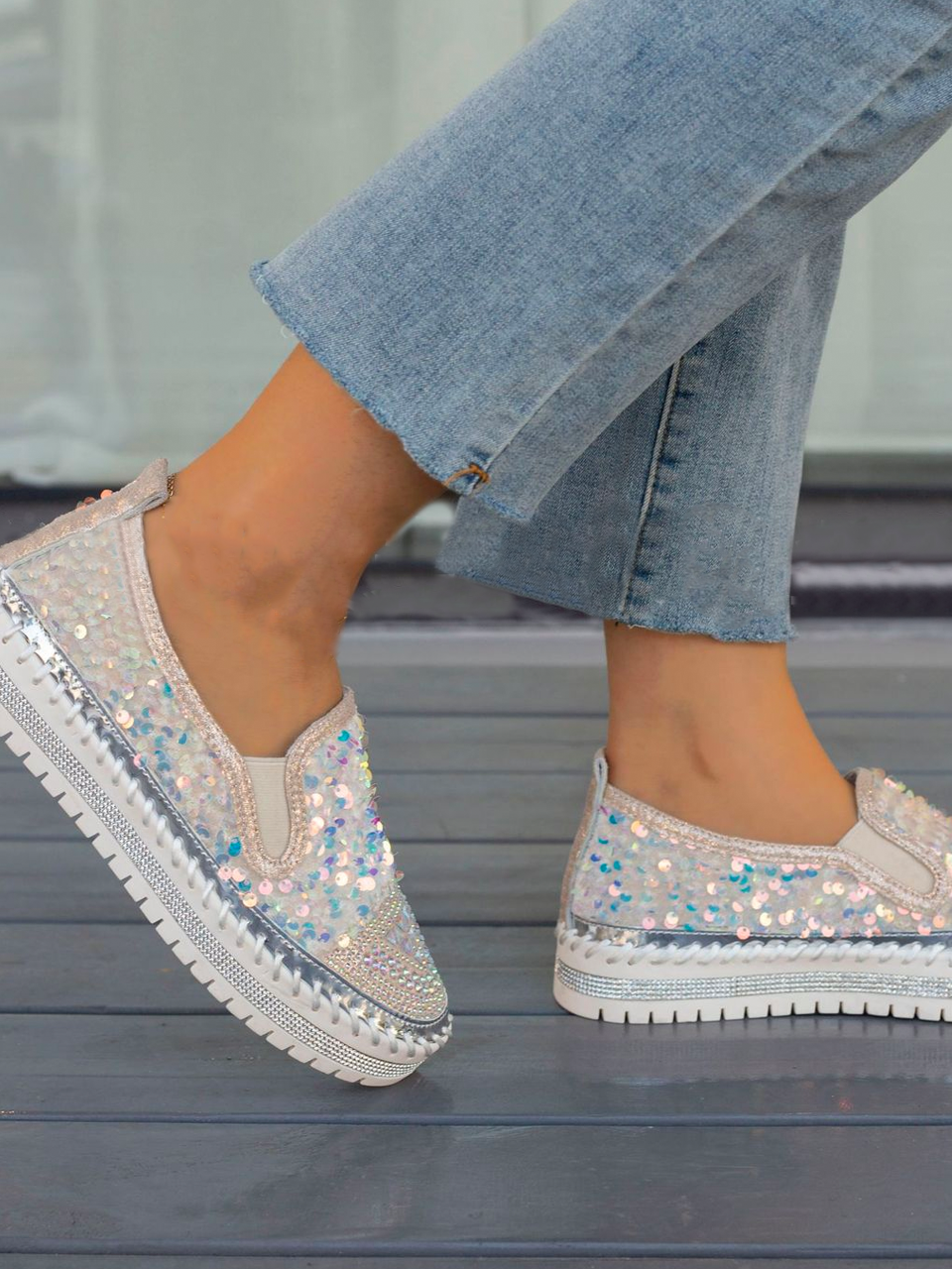 Thick Bottom Glitter Casual Skate Shoes