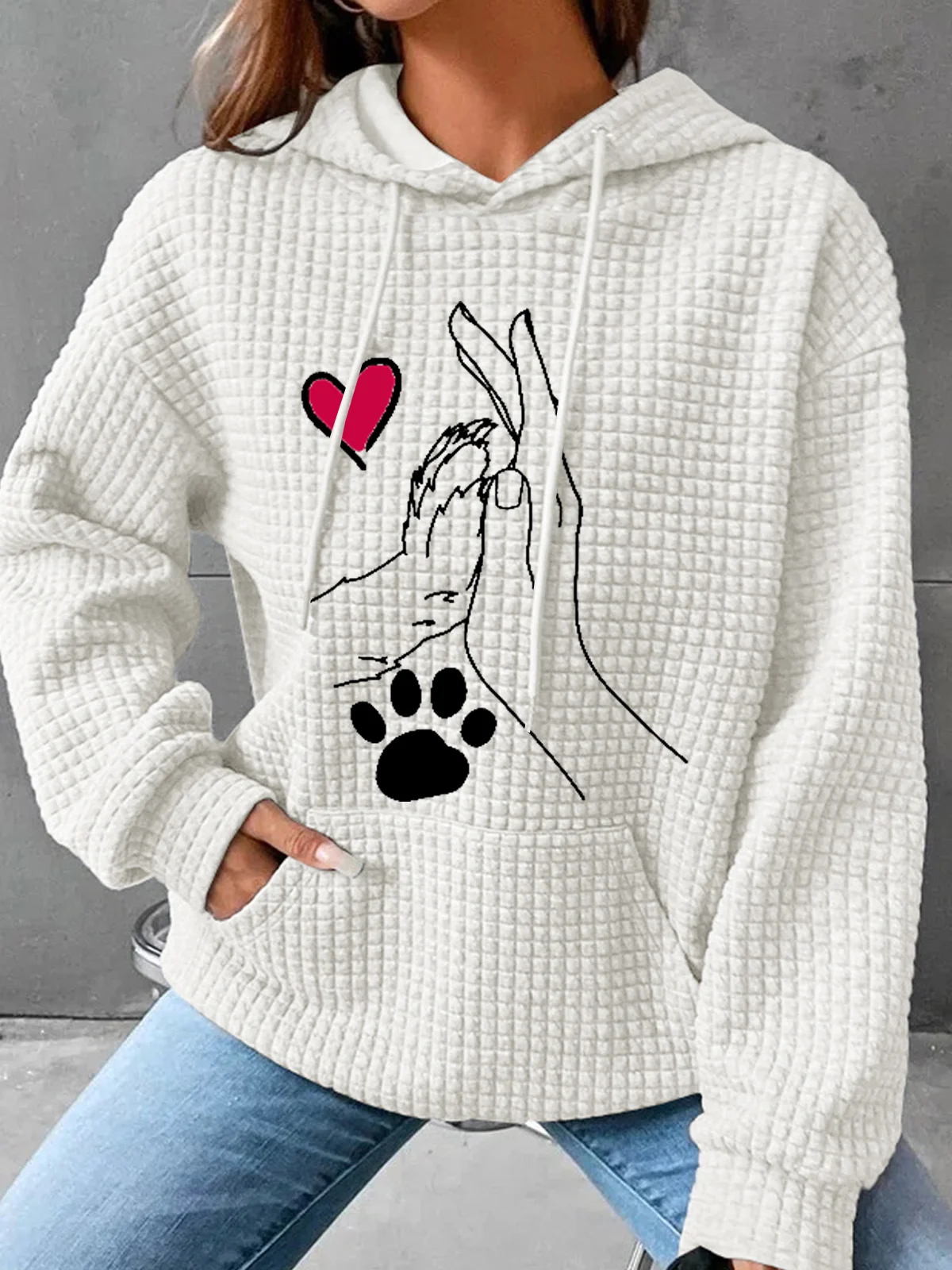 Women's Palm High-Fives Dog Paw Print Simple Dog Hoodie