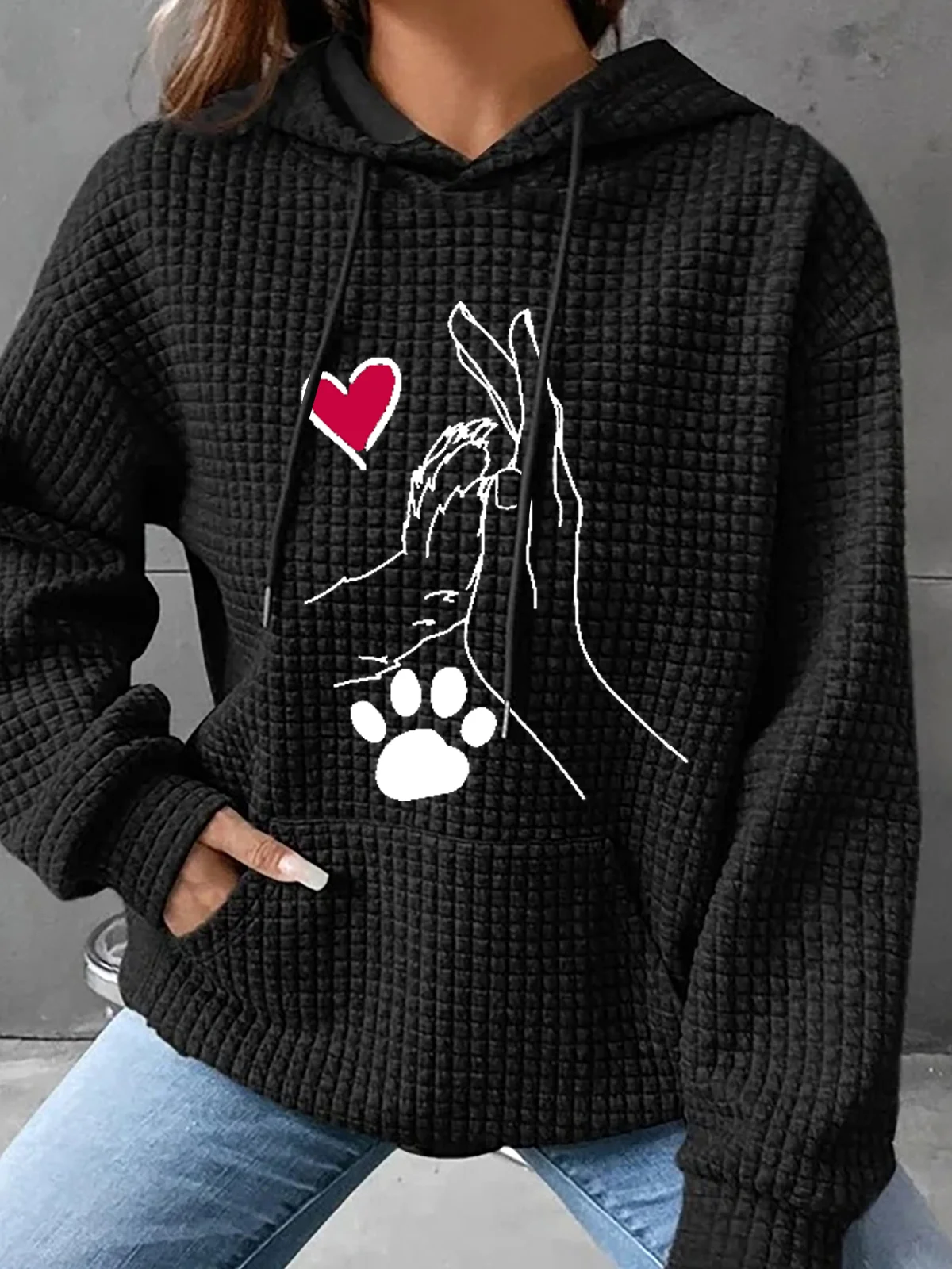 Women's Palm High-Fives Dog Paw Print Simple Dog Hoodie