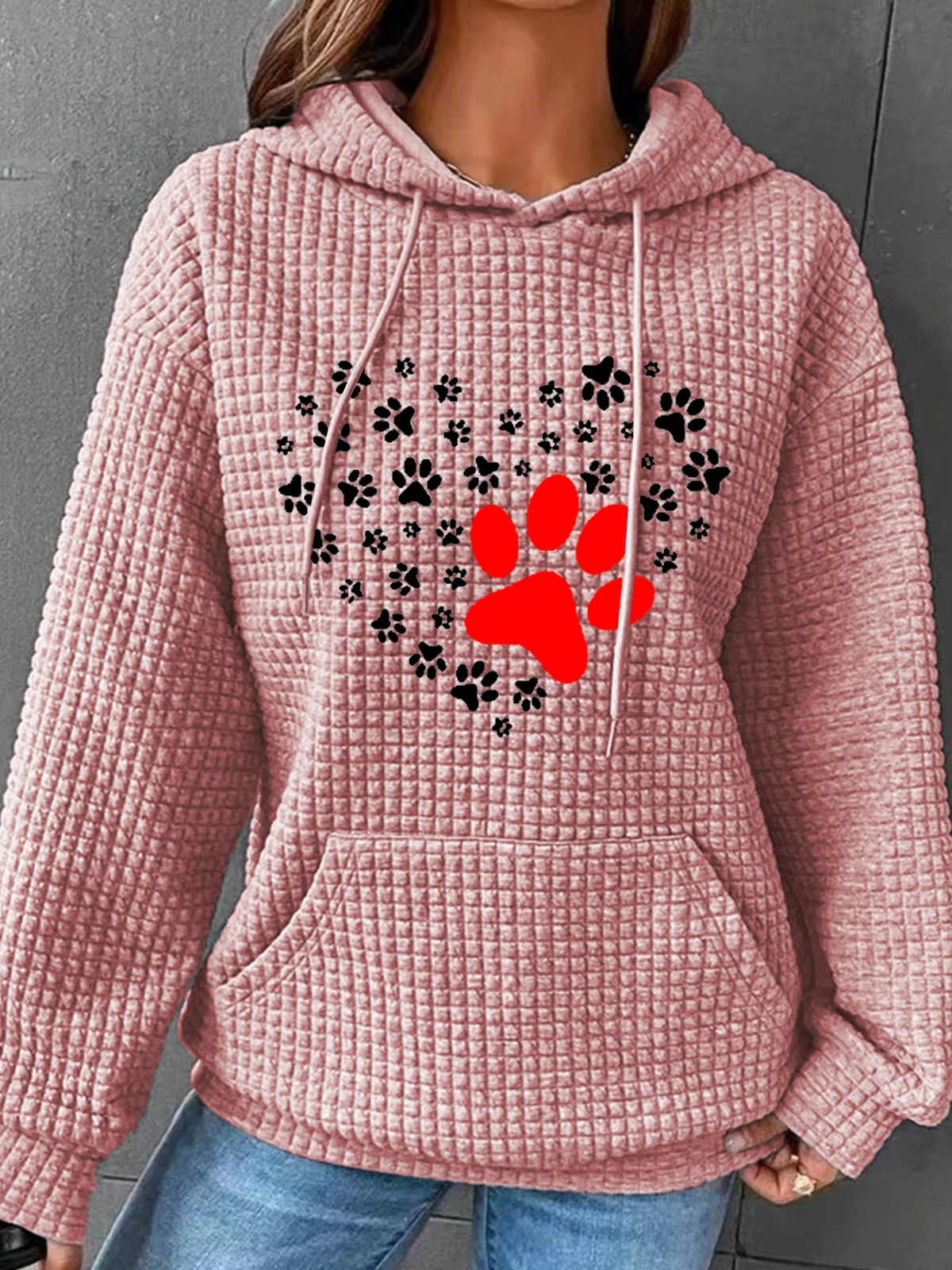 Women's Dog Paw Heart Dog Lovers Casual Hoodie Simple Dog Hoodie