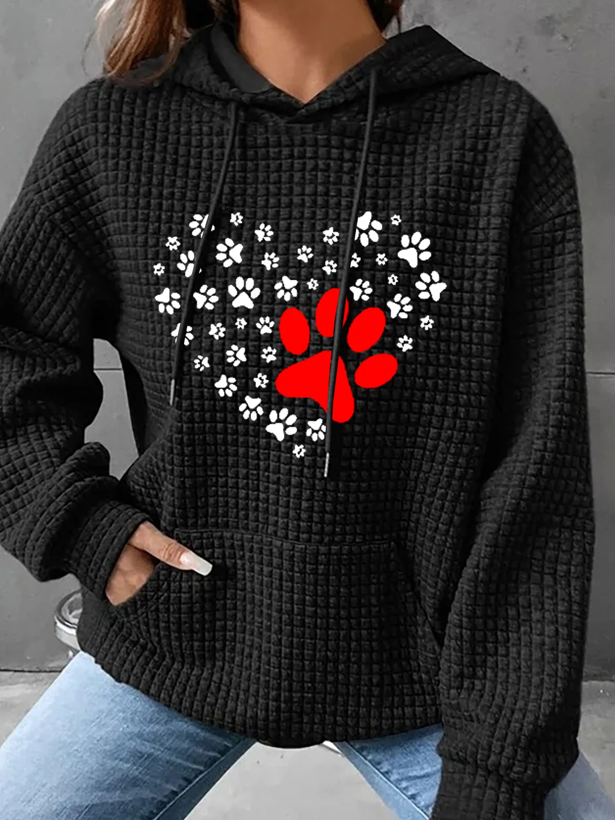 Women's Dog Paw Heart Dog Lovers Casual Hoodie Simple Dog Hoodie