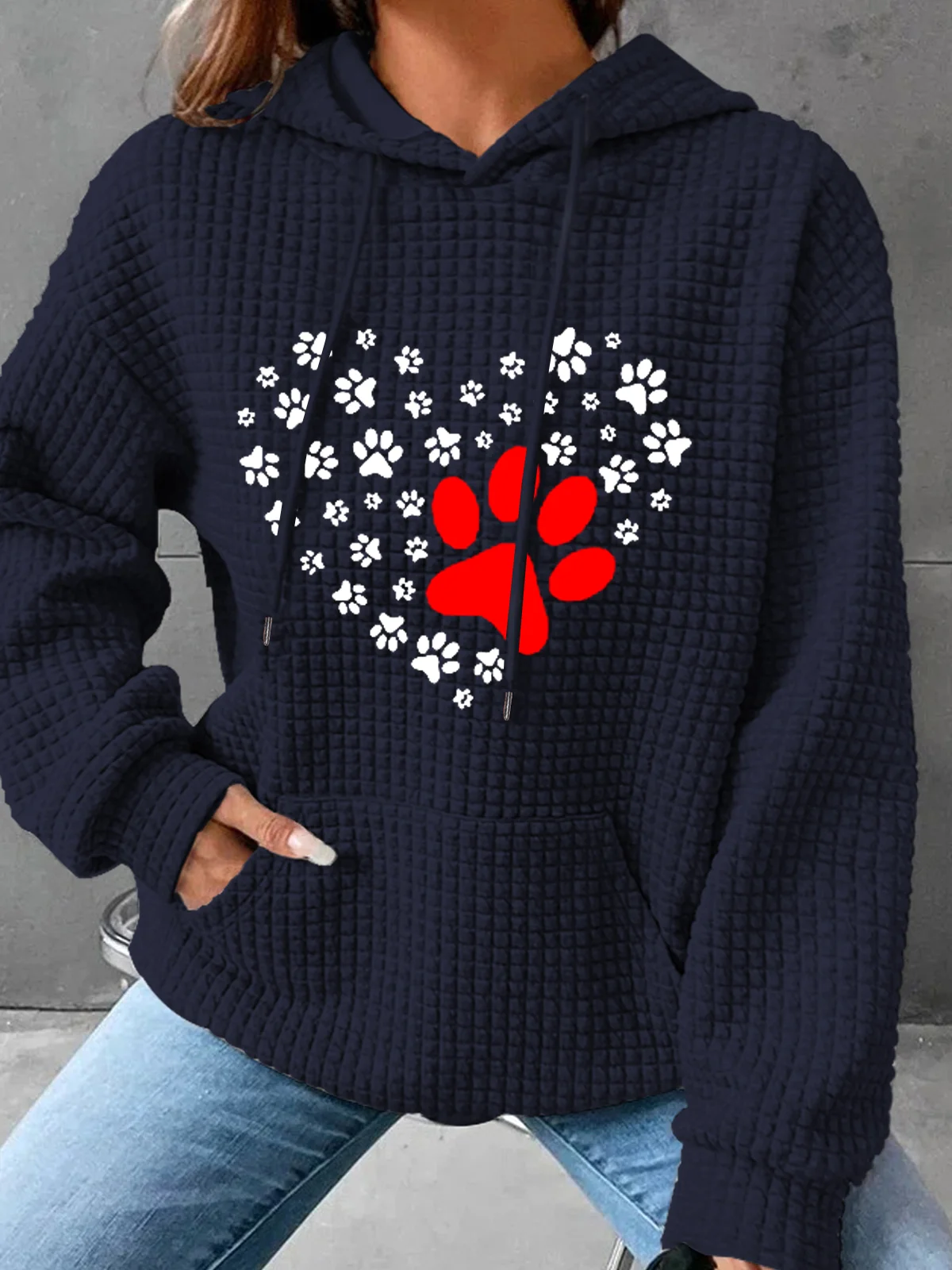 Women's Dog Paw Heart Dog Lovers Casual Hoodie Simple Dog Hoodie