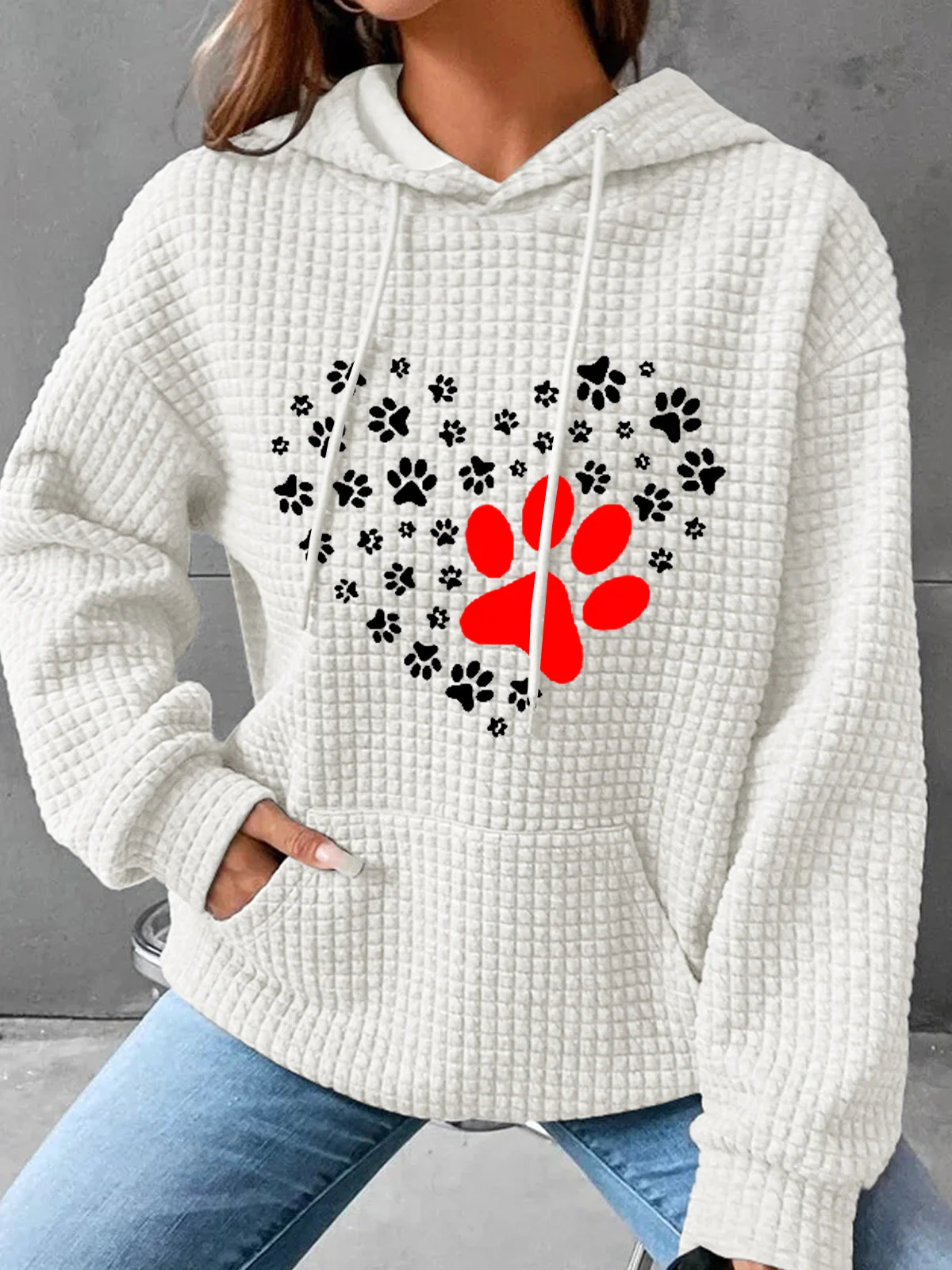 Women's Dog Paw Heart Dog Lovers Casual Hoodie Simple Dog Hoodie