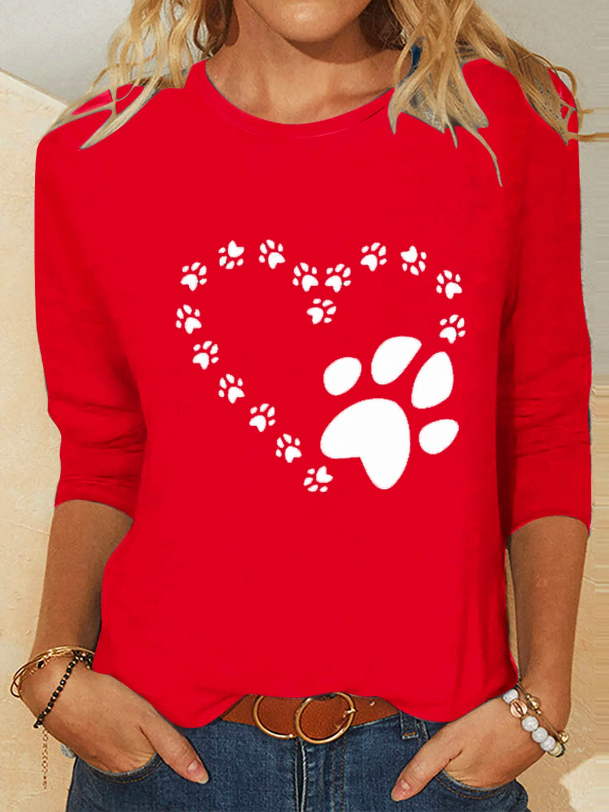 Crew Neck Casual Heart Print T-Shirt