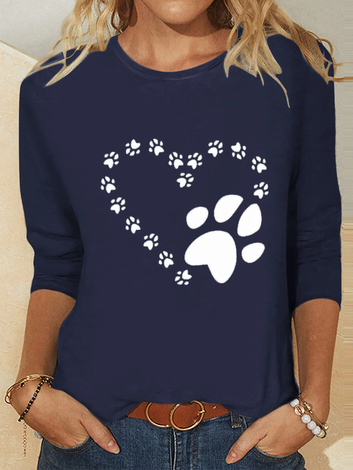 Crew Neck Casual Heart Print T-Shirt