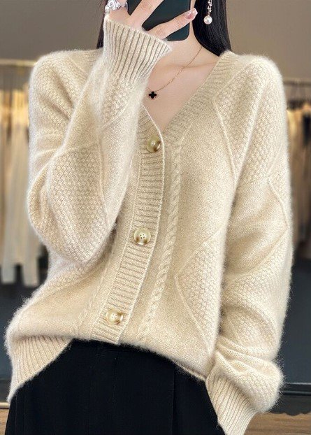 Casual Wool/Knitting Plain Cardigan（Can Be Worn Up To A Weight Of 145 Pounds)