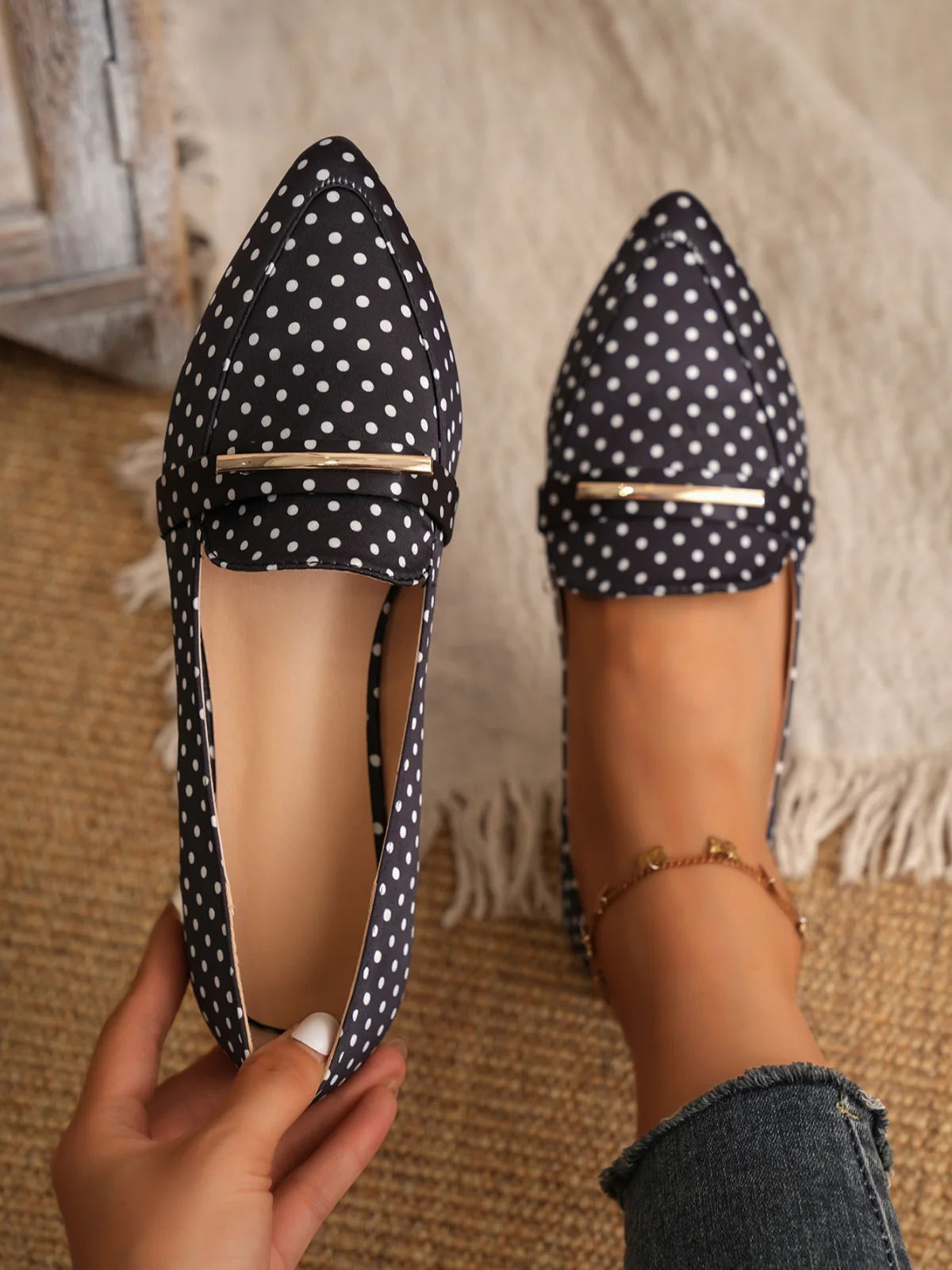 Metal Decor Polka Dots Slip On Shoes