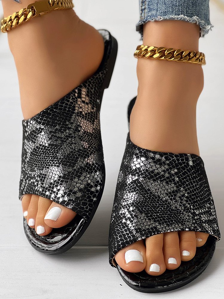 Casual Plain Pu Summer Slide Sandals