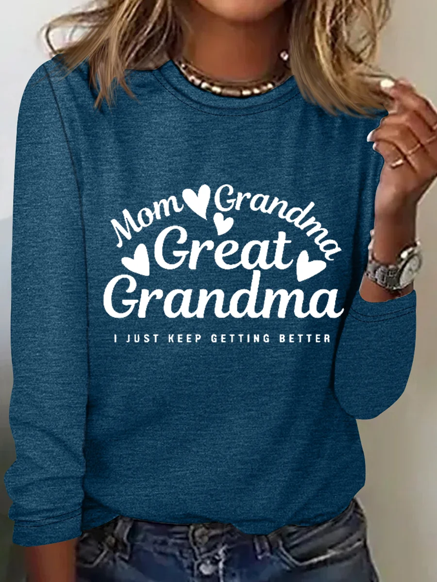 Great Grradma Simple Cotton-Blend Long Sleeve Shirt