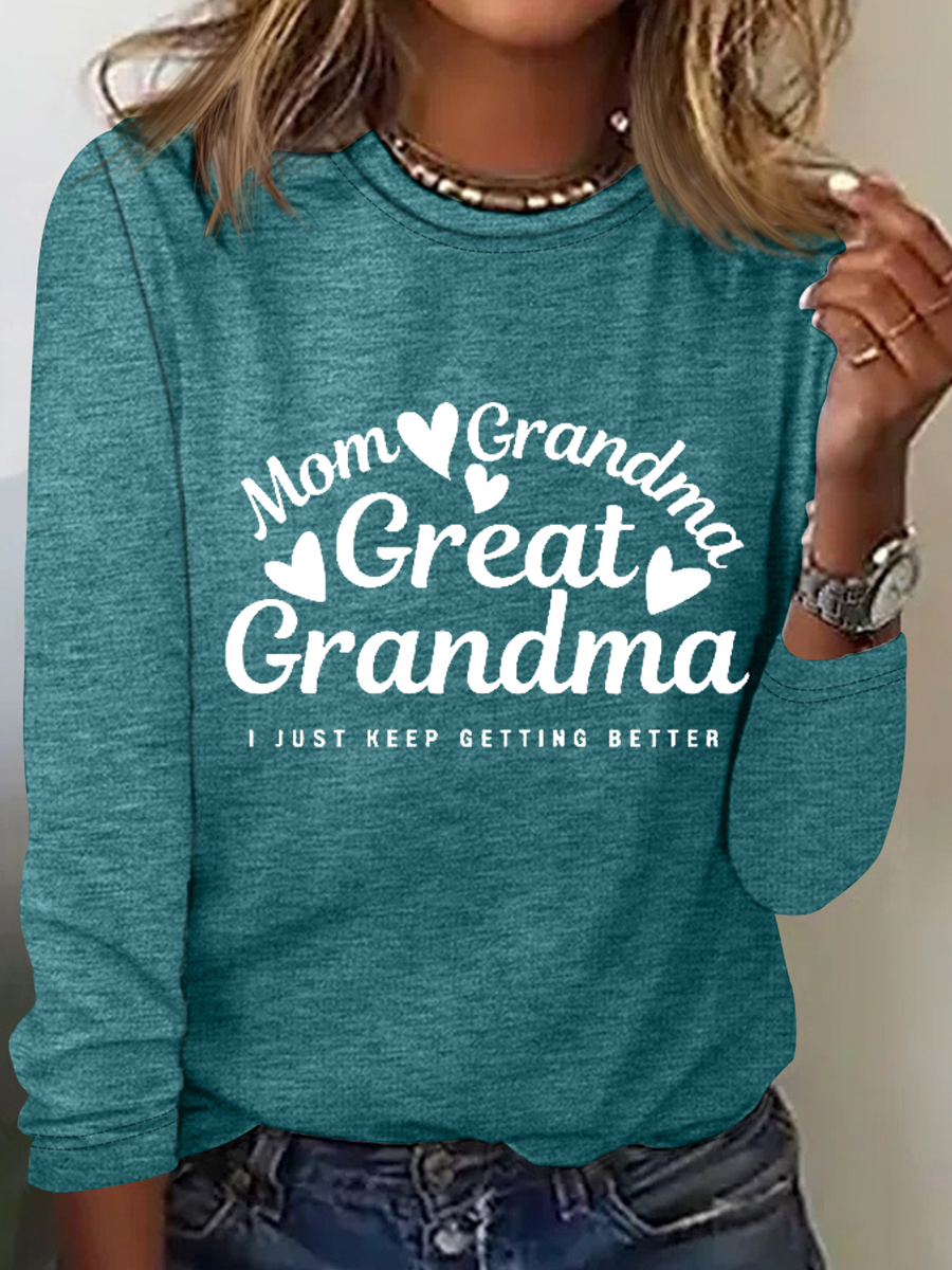 Great Grradma Simple Cotton-Blend Long Sleeve Shirt