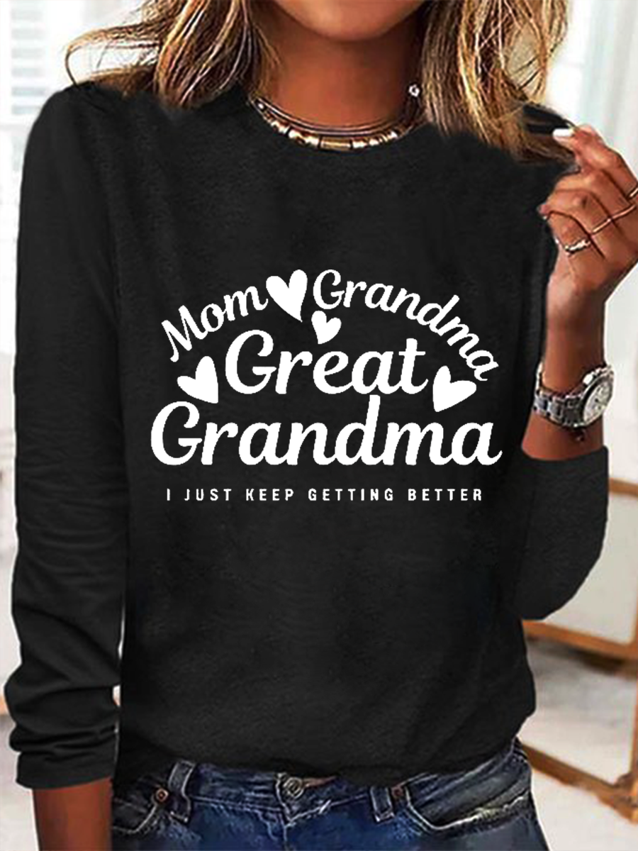 Great Grradma Simple Cotton-Blend Long Sleeve Shirt