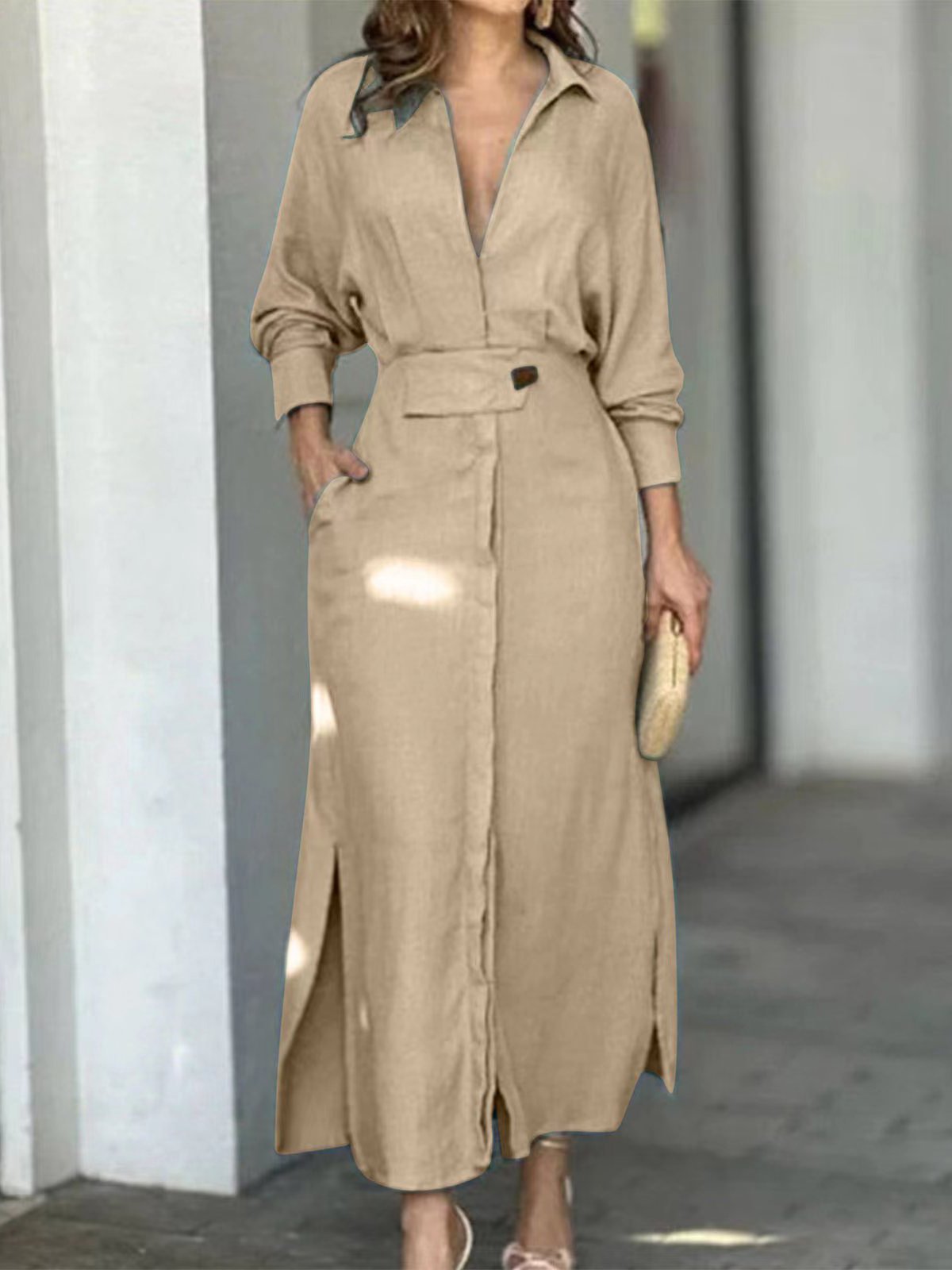 Simple Regular Fit Plain Dress With No Belt