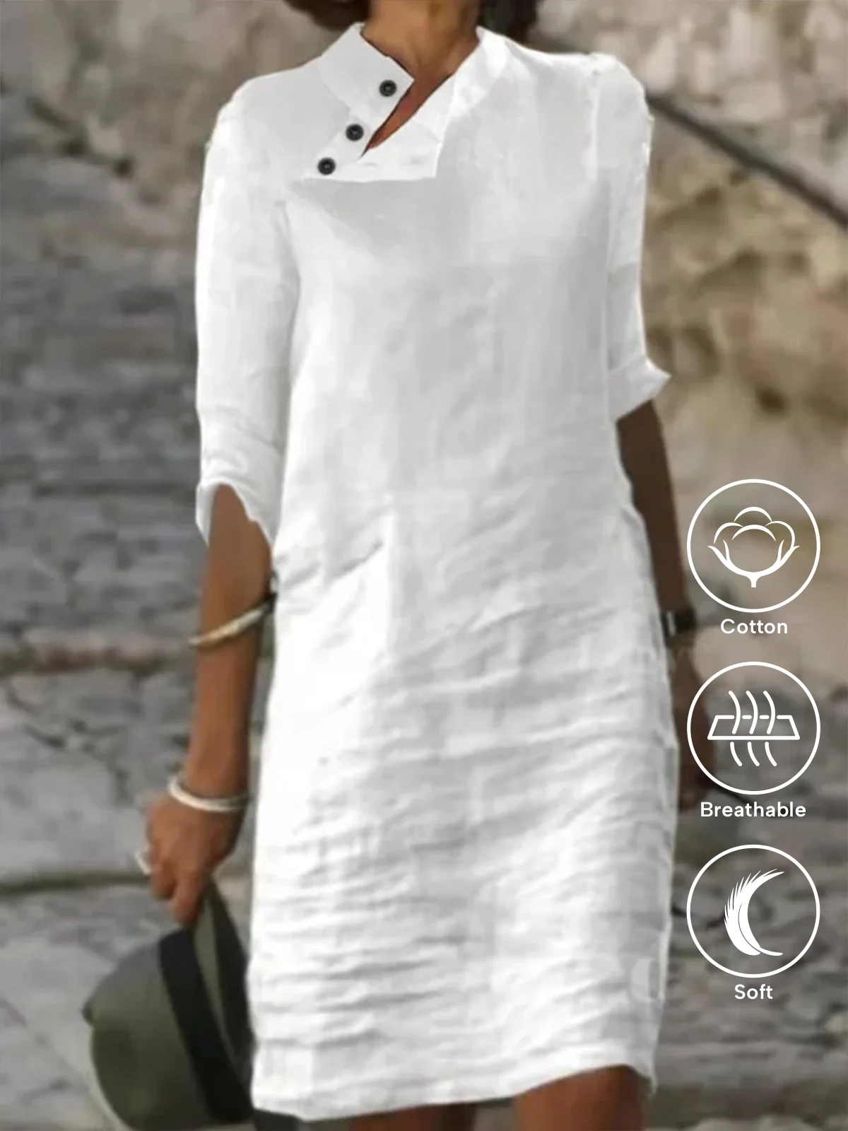 Regular Fit Casual Cotton And Linen Dress
