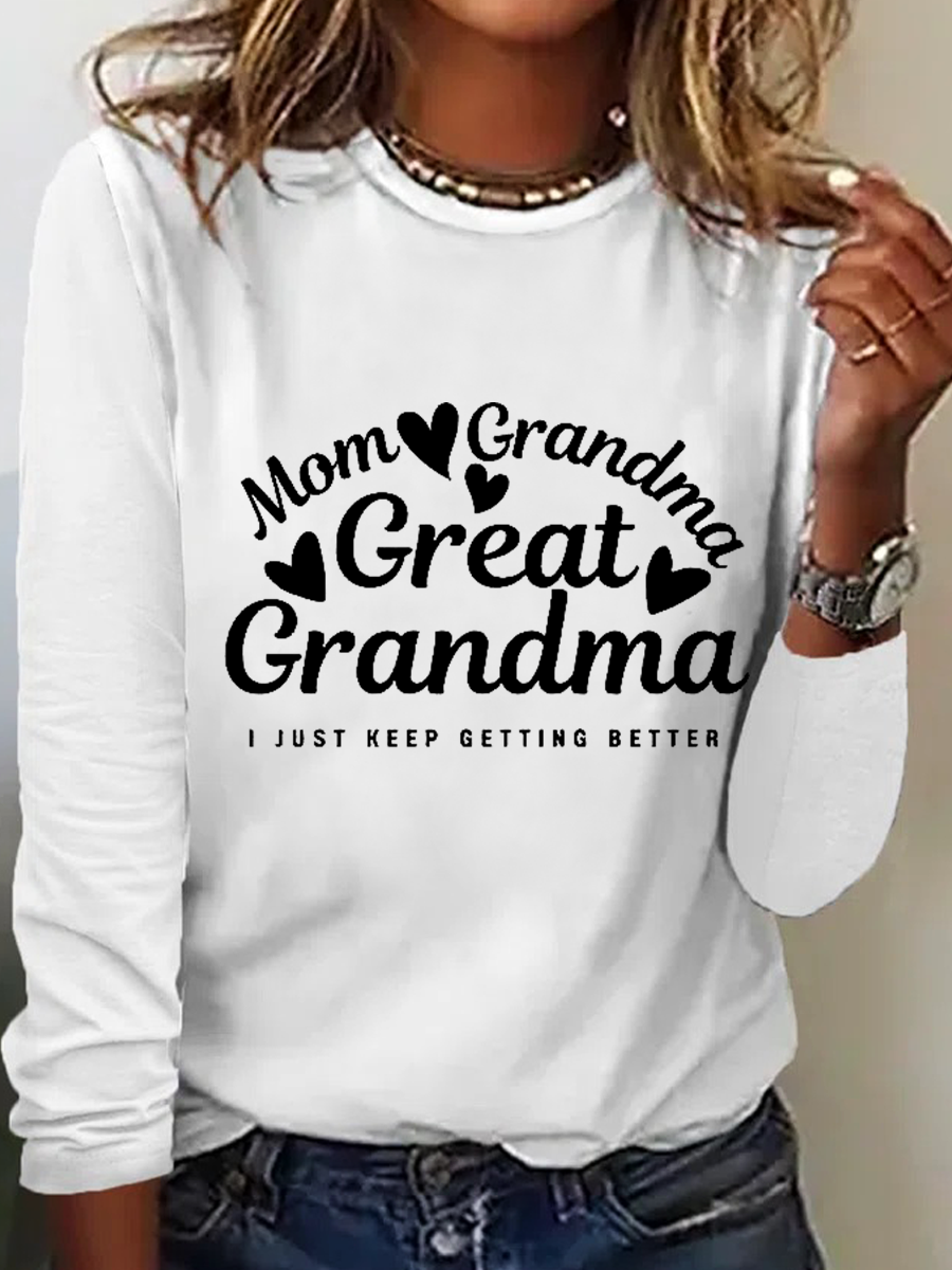 Great Grradma Simple Cotton-Blend Long Sleeve Shirt